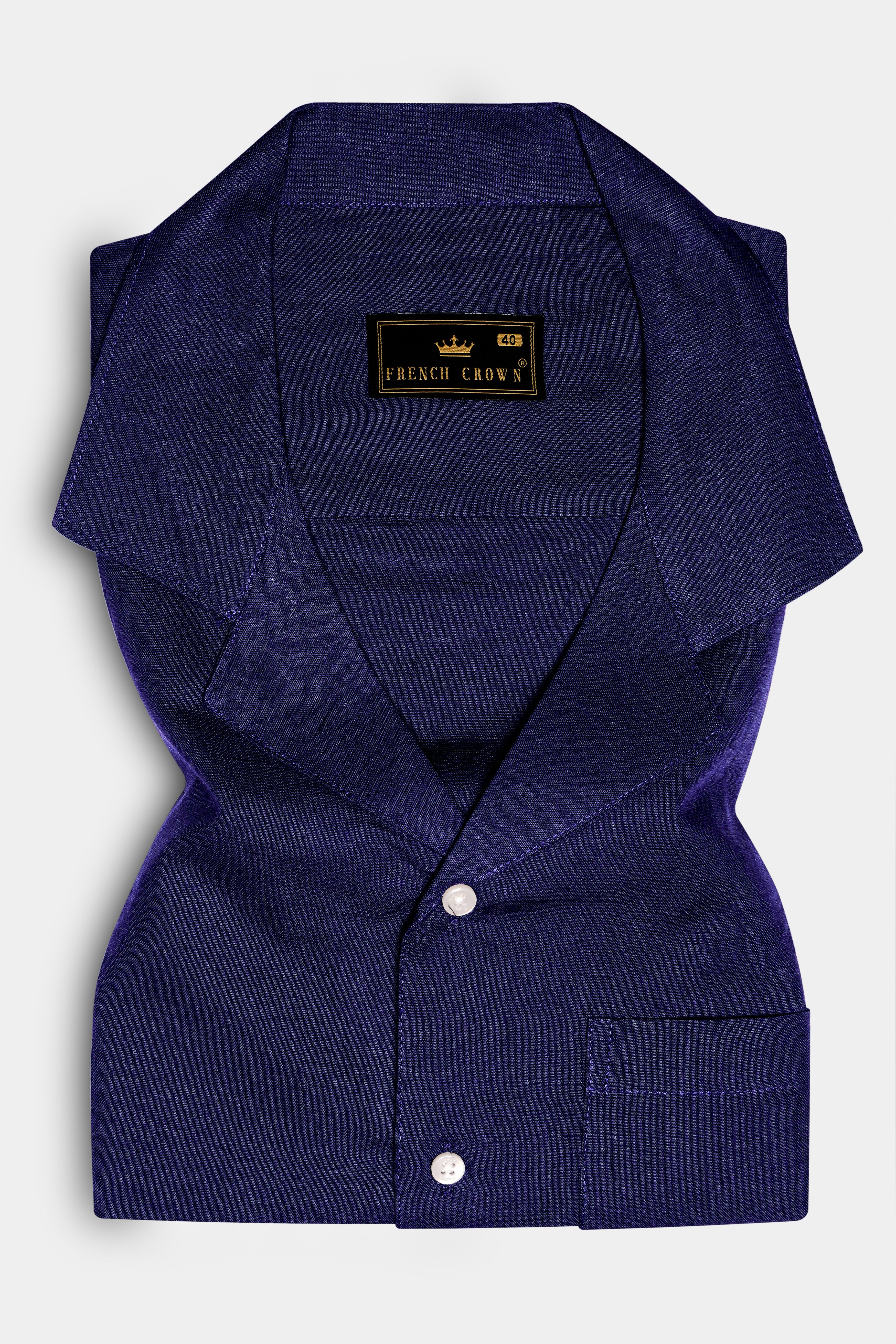 Midnight-Meteorite Blue Solid Premium Luxuries Linen Casual Shirt