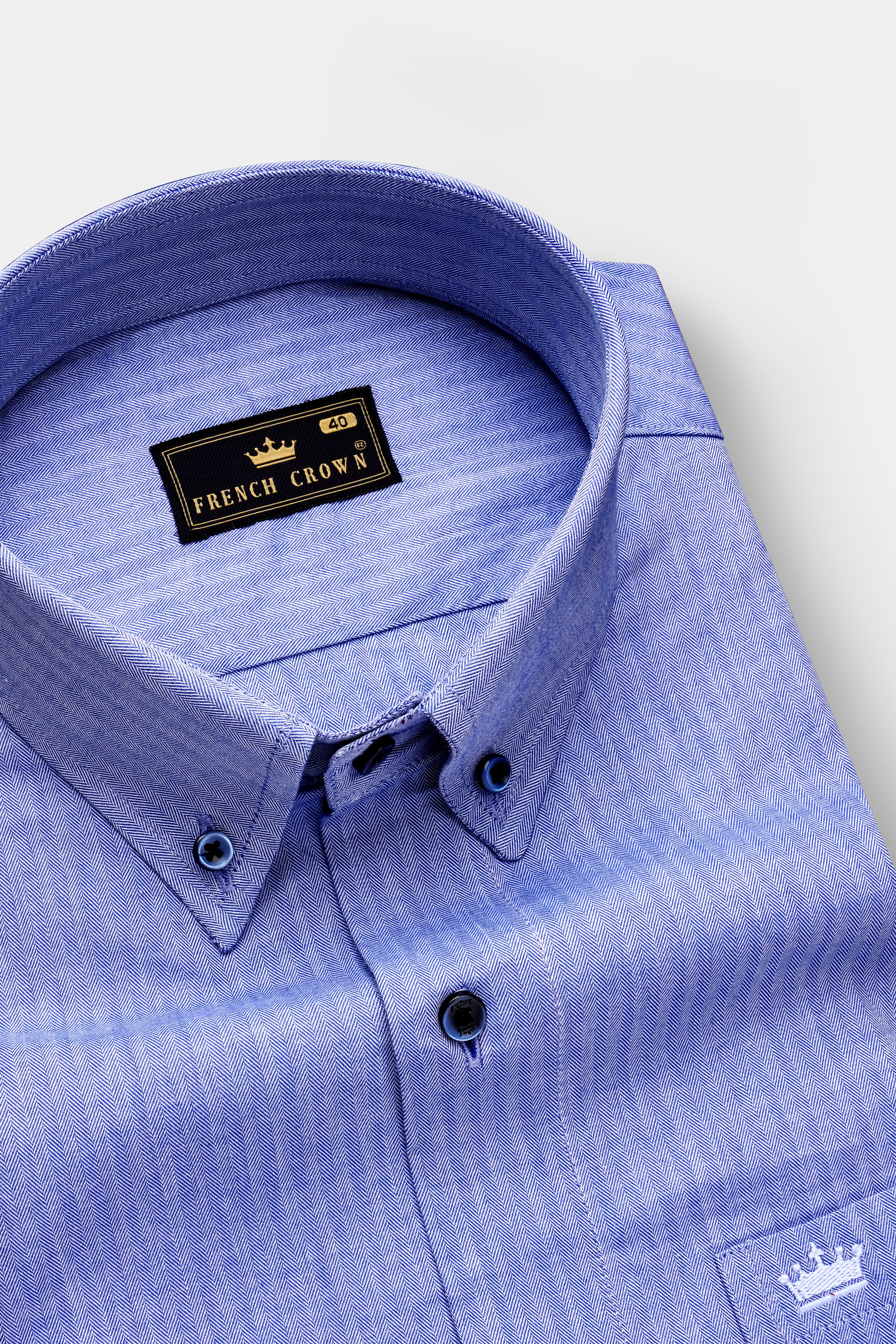 Azure-Glaucous Blue Textured Herringbone Premium Cotton Dress Shirt