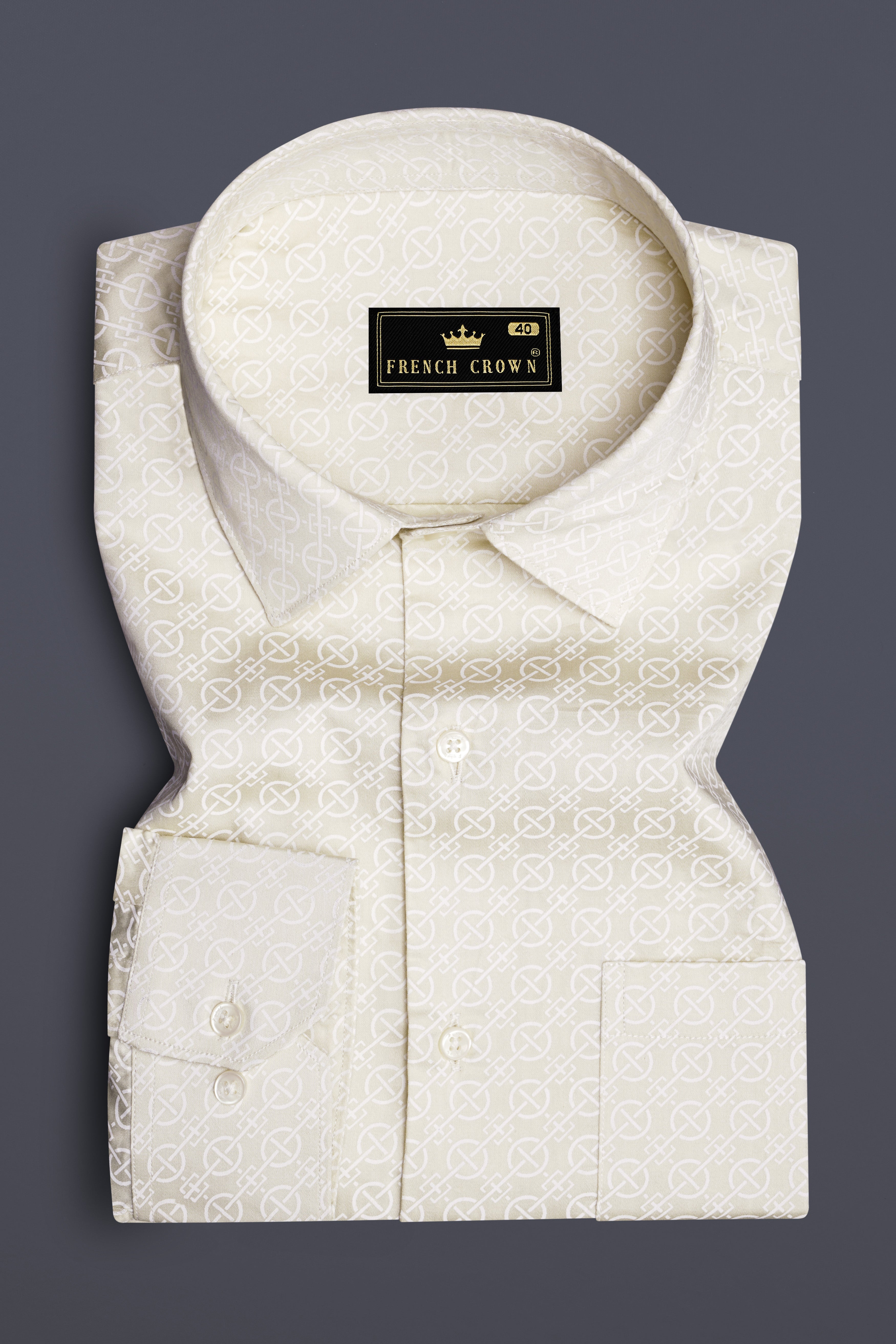 Vanilla Mist-Merino Cream Printed Subtle Sheen Super Soft Premium Cotton Dress Shirt