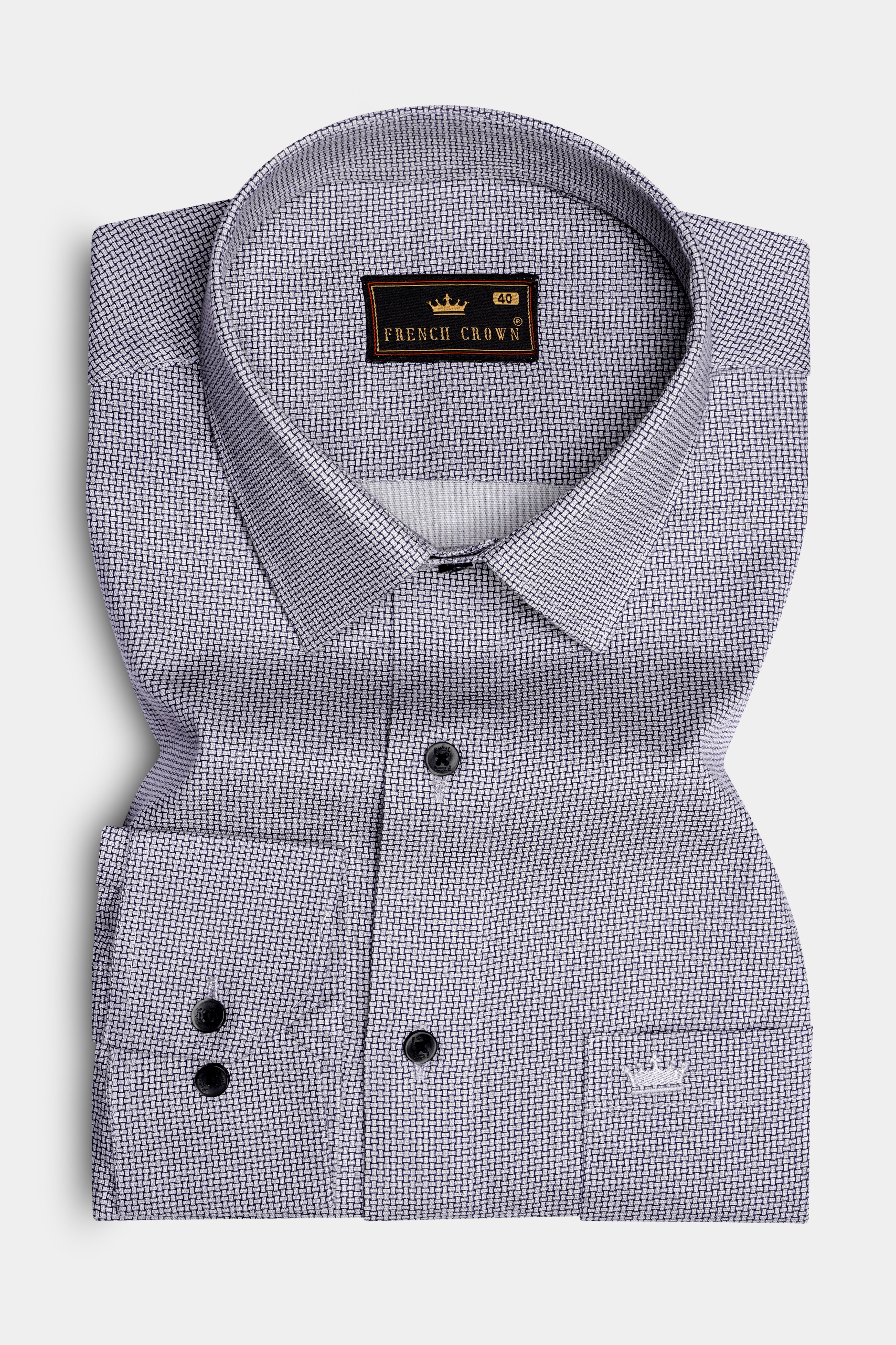 Iron Mist-Storm Gray Printed Dobby Textured Premium Giza Cotton Dress Shirt