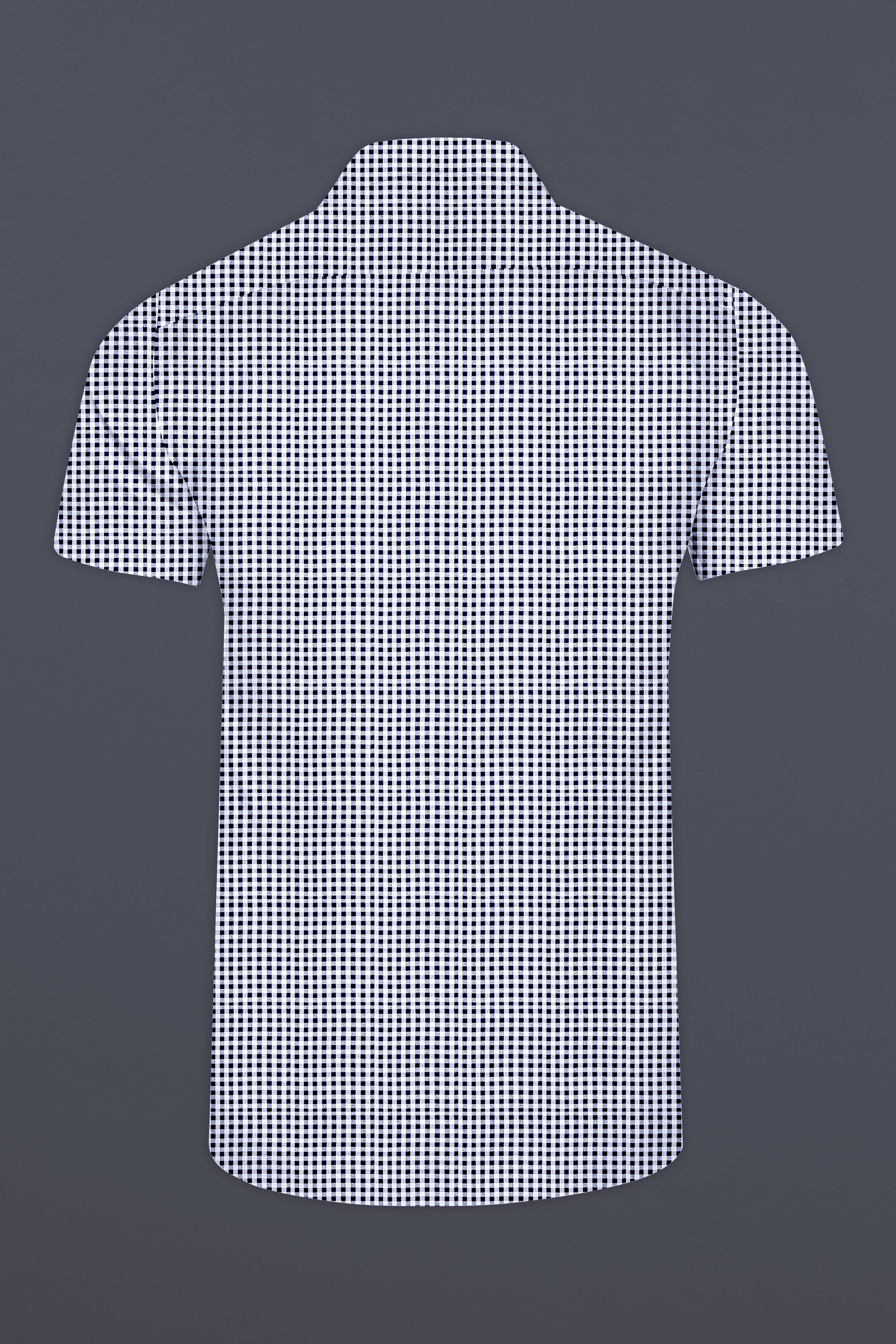 Oceanic-Midnight Blue And Bright White Gingham Plaid Super Soft Premium Cotton Casual Cuban Collar Shirt