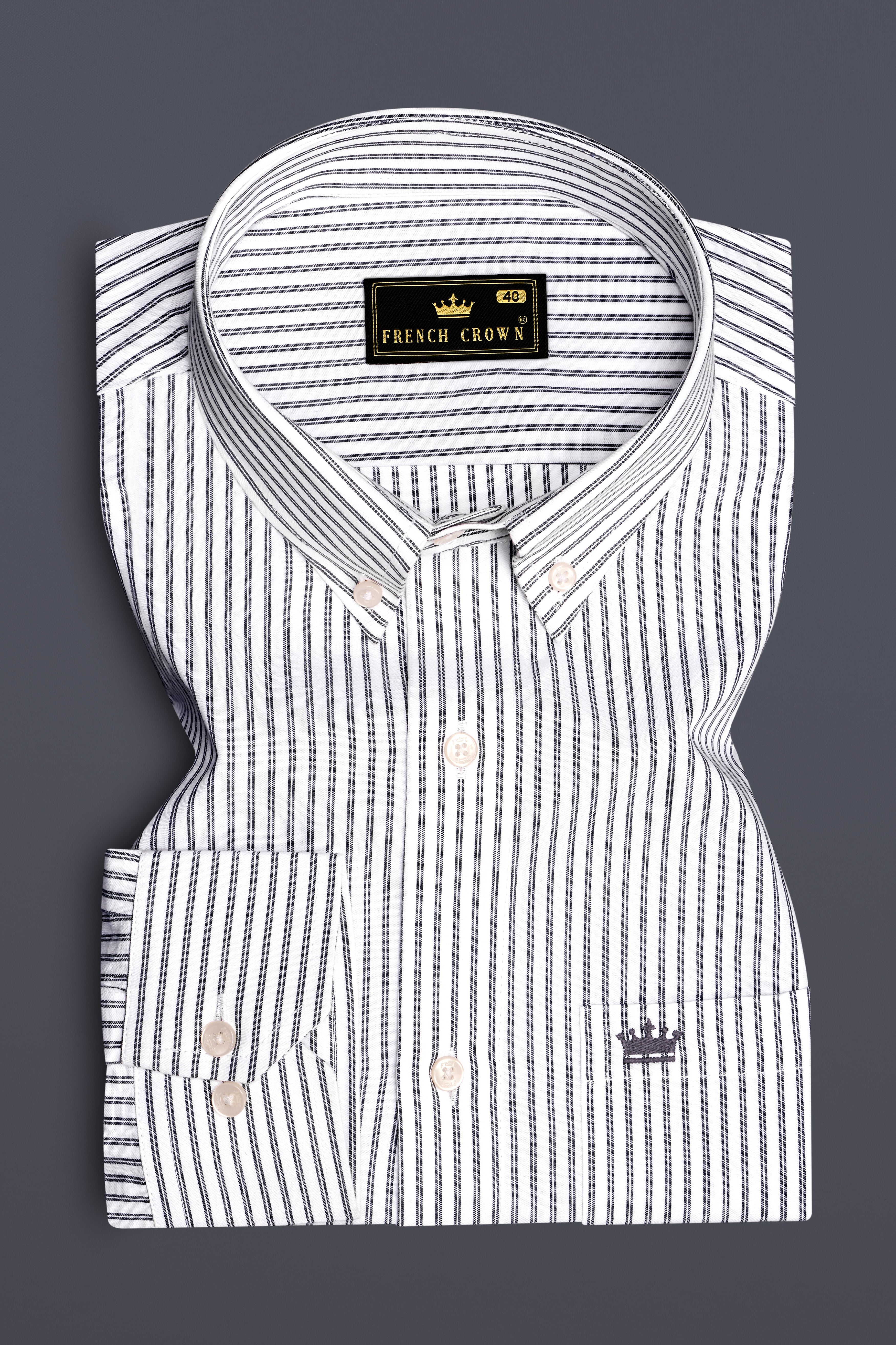 Moonlit-Bright White And Jade Black Striped Dobby Textured Premium Giza Cotton Dress Shirt