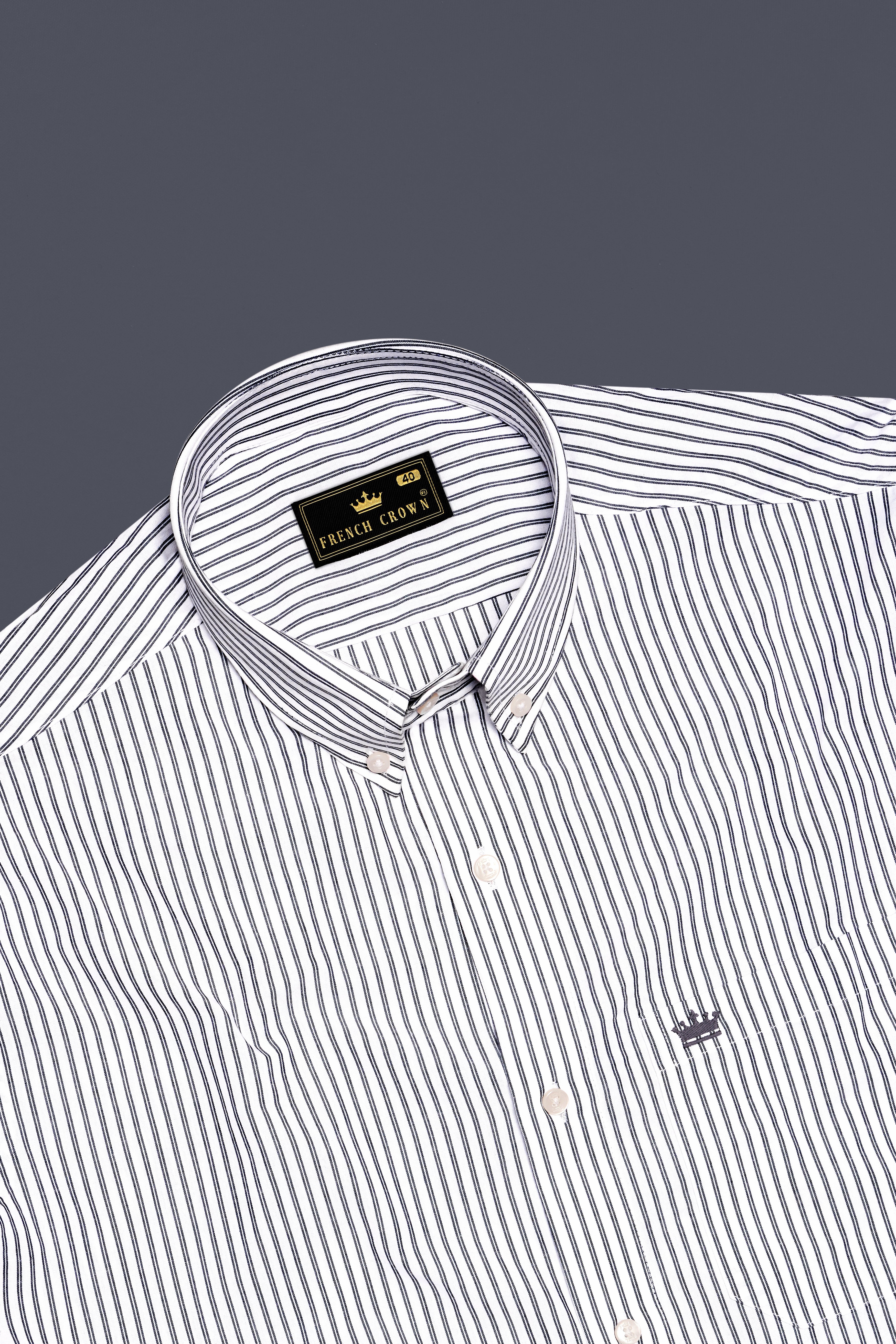 Moonlit-Bright White And Jade Black Striped Dobby Textured Premium Giza Cotton Dress Shirt