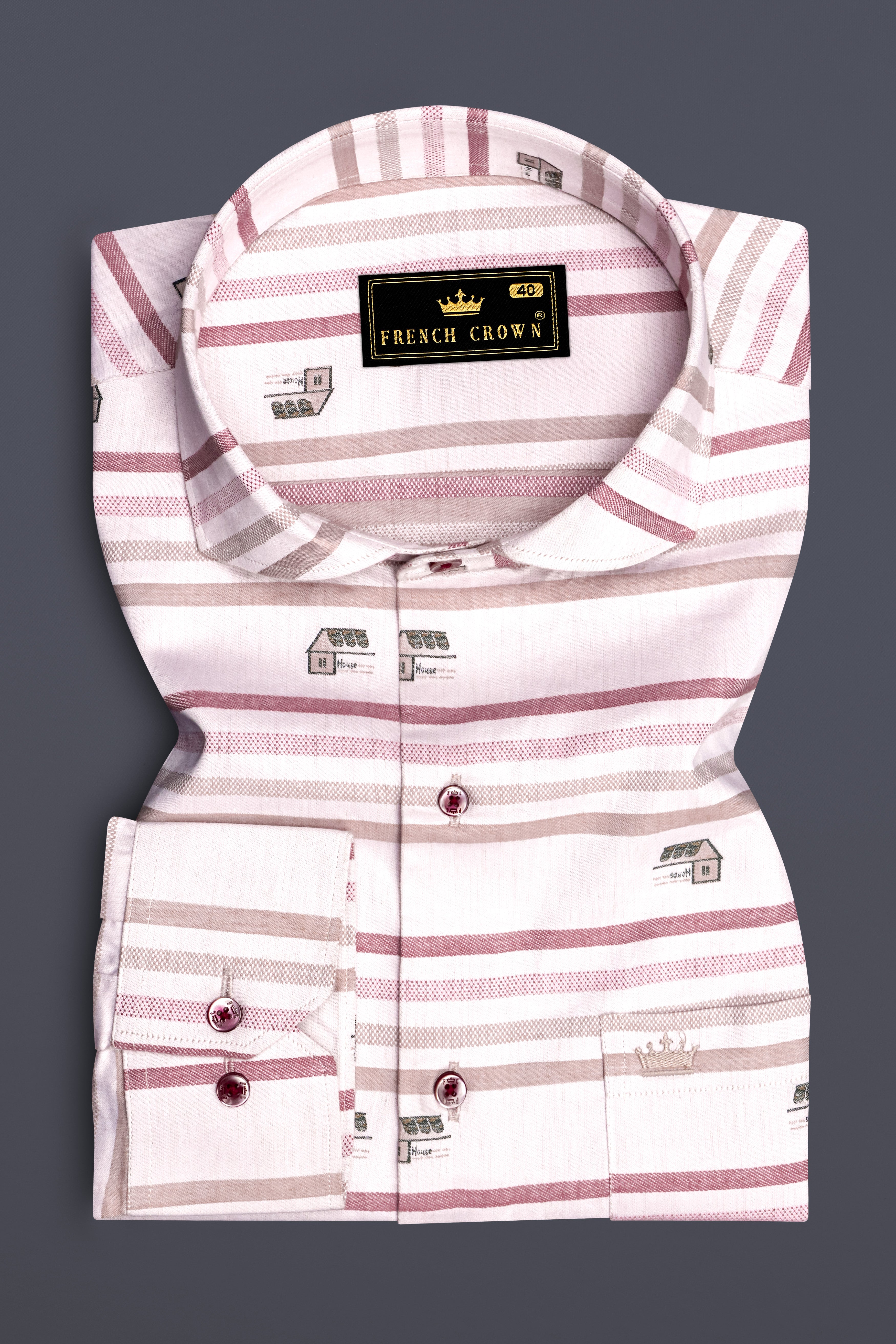 Rosy Prim-Turkish Pink Striped Jacquard Textured Premium Cotton Dress Shirt