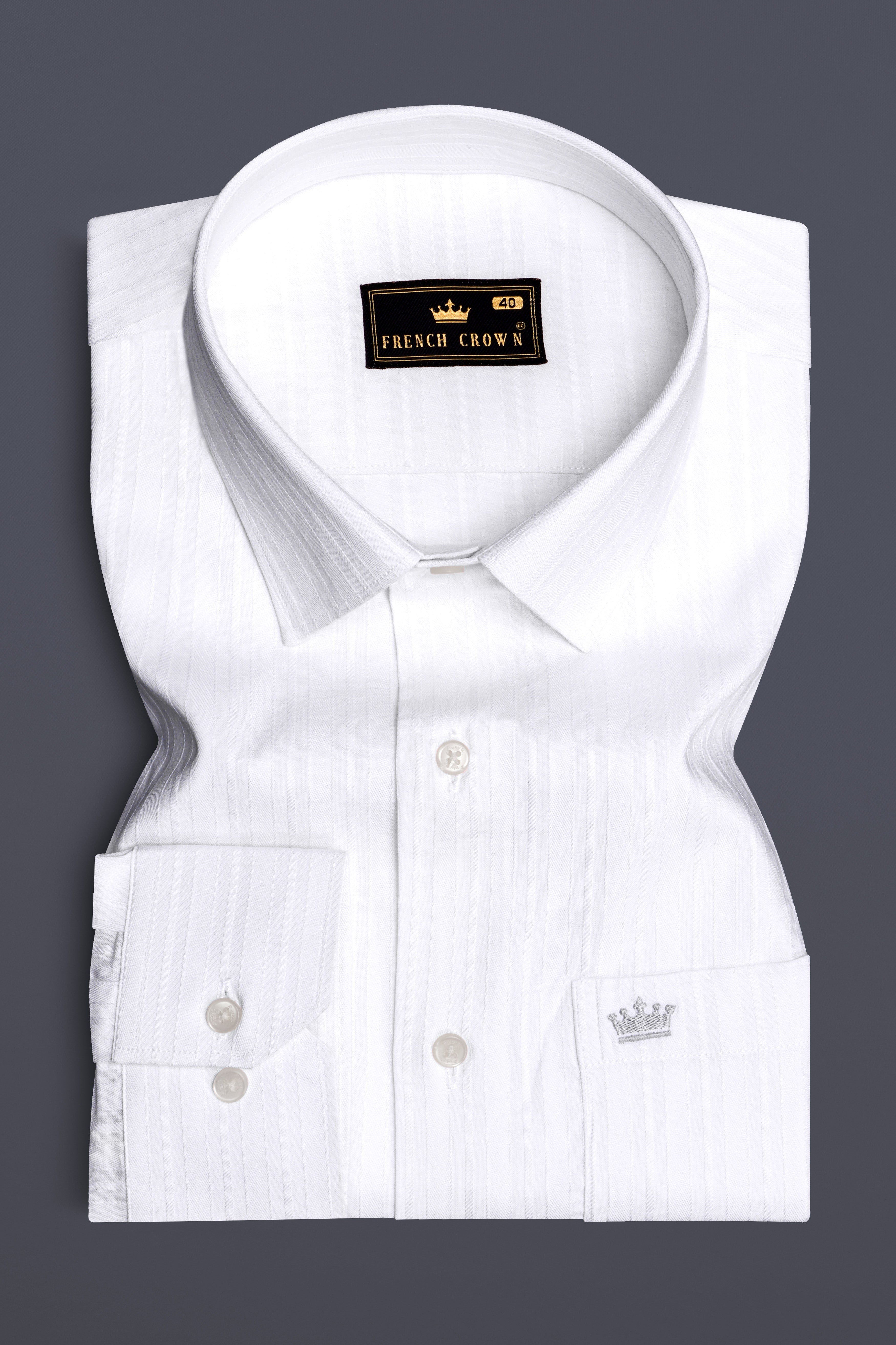 Snowline-Bright White Striped Dobby Textured Premium Giza Cotton Dress Shirt