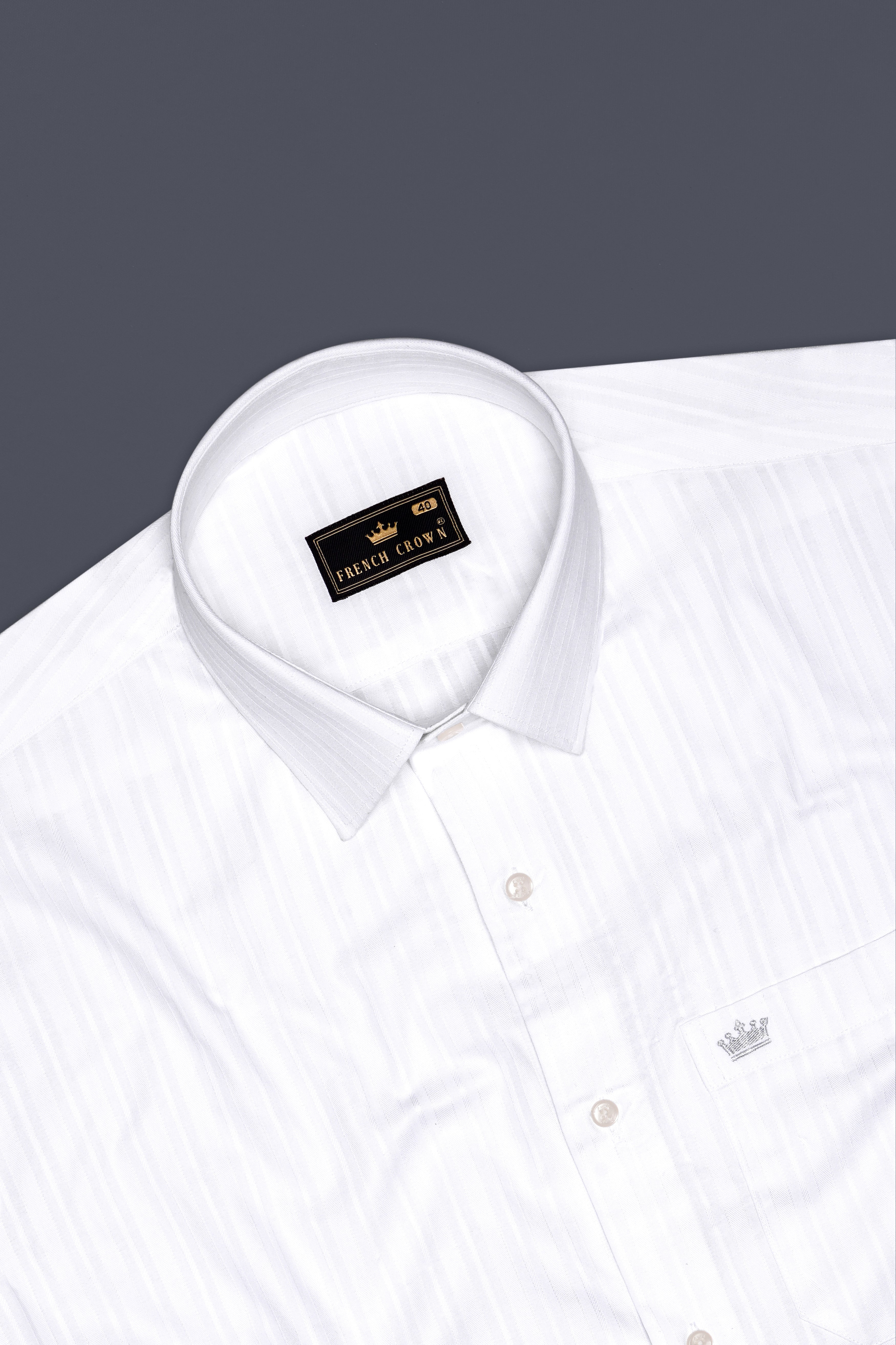 Snowline-Bright White Striped Dobby Textured Premium Giza Cotton Dress Shirt