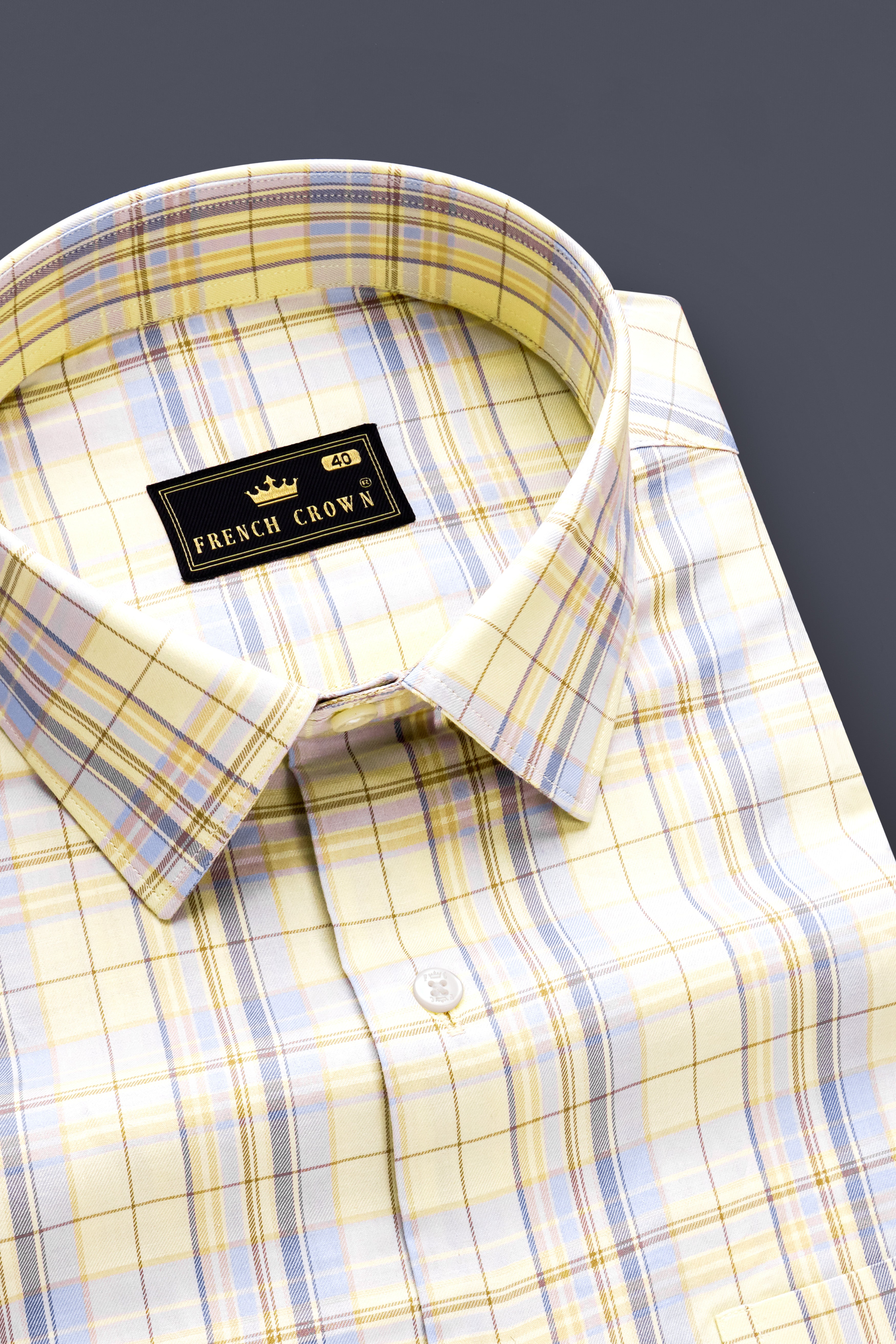 Sapphire Sun-Janna Yellow And Mercury Blue Plaid Twill Premium Cotton Semi Formal Shirt