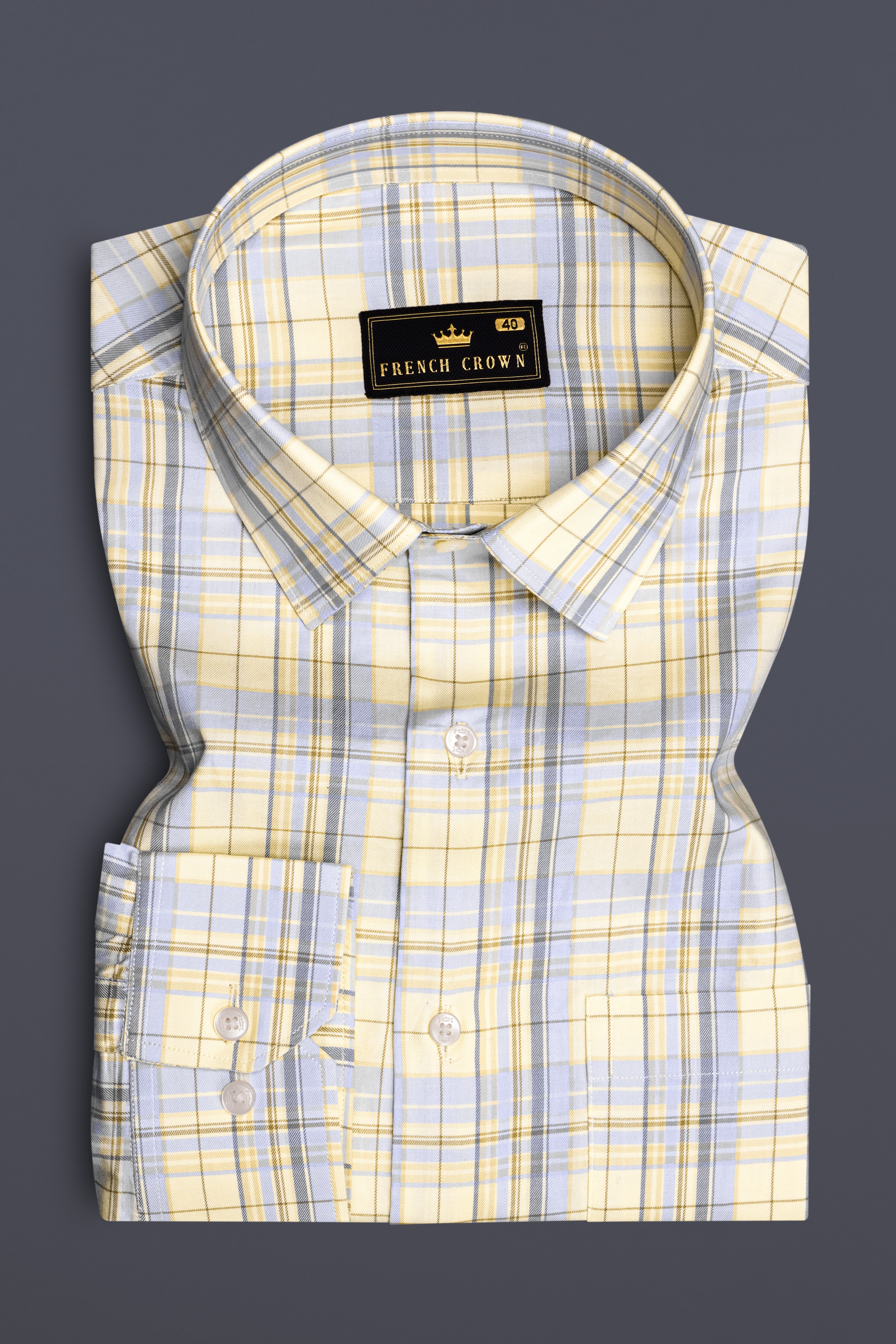 Sapphire Sun-Janna Yellow And Mercury Blue Plaid Twill Premium Cotton Semi Formal Shirt