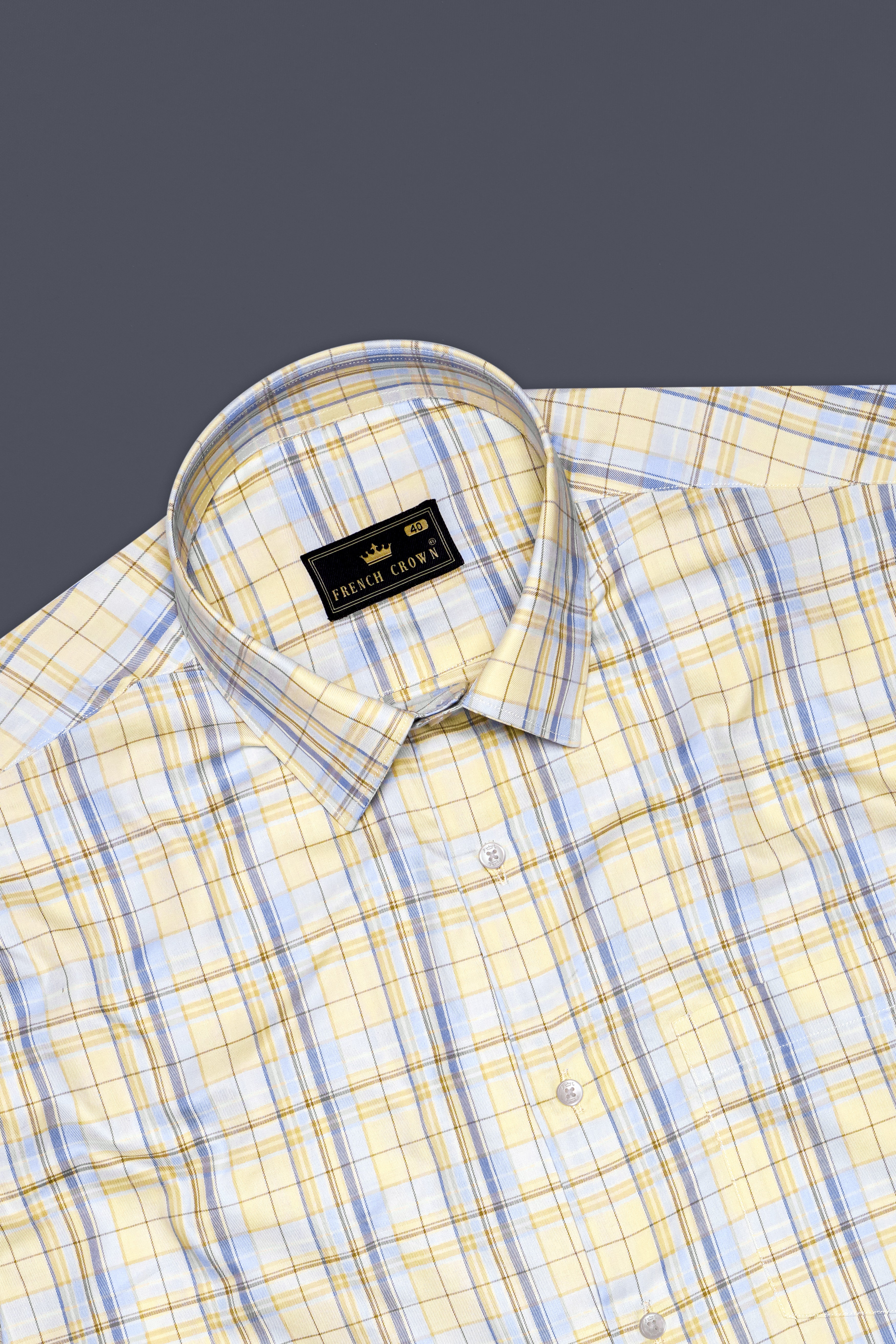 Sapphire Sun-Janna Yellow And Mercury Blue Plaid Twill Premium Cotton Semi Formal Shirt