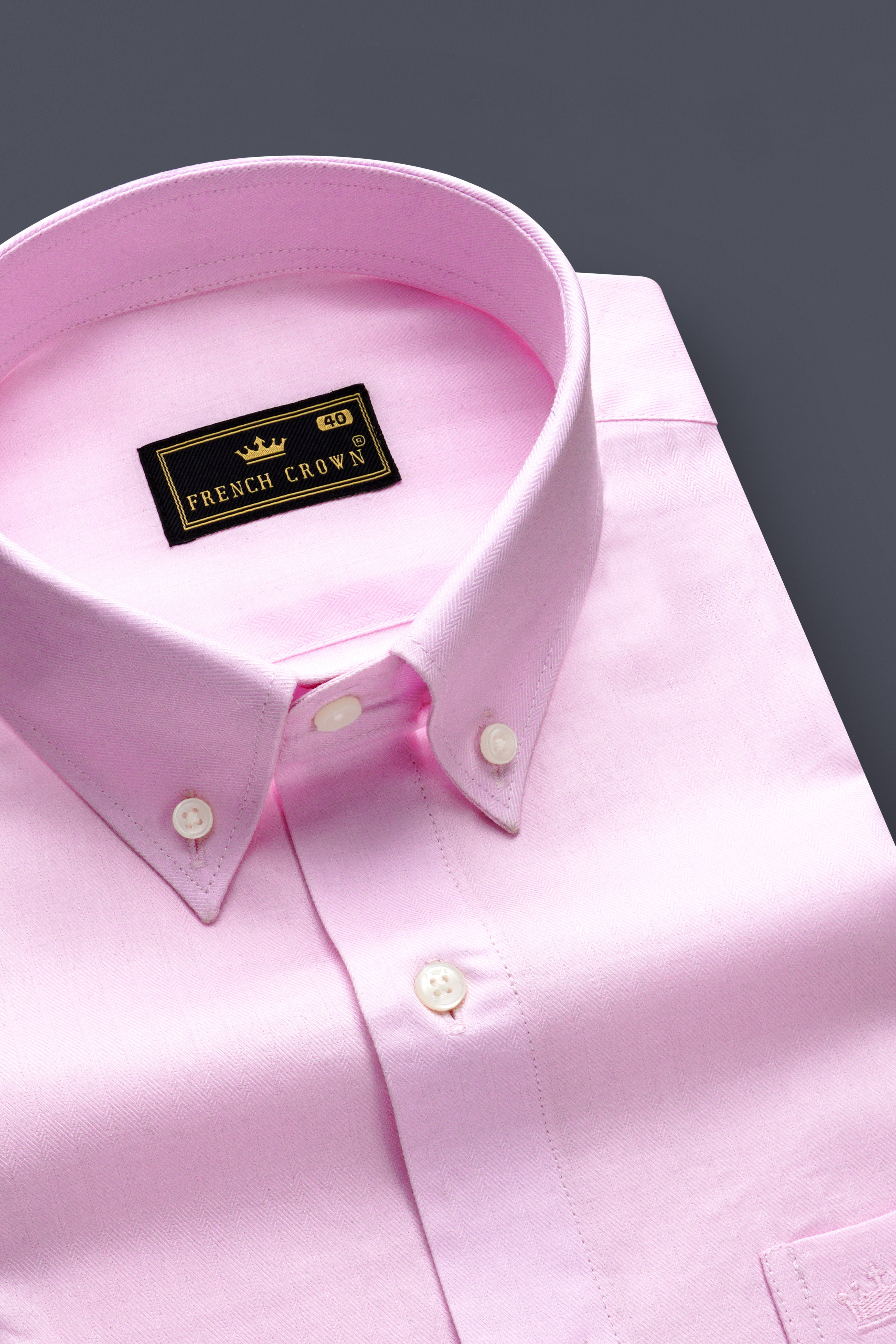 Frosted Pink-Melanie Solid Herringbone Premium Cotton Dress Shirt