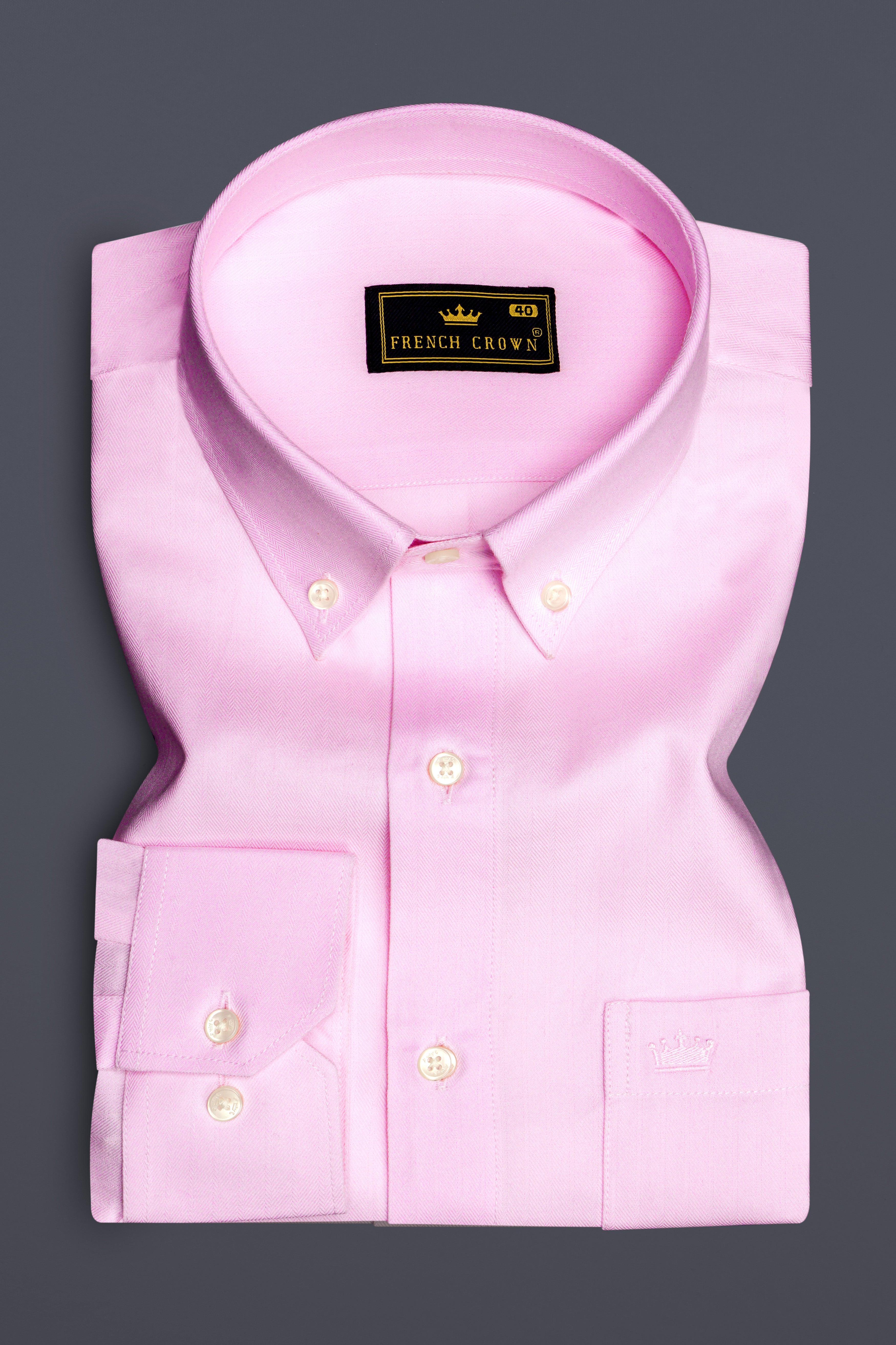 Frosted Pink-Melanie Solid Herringbone Premium Cotton Dress Shirt