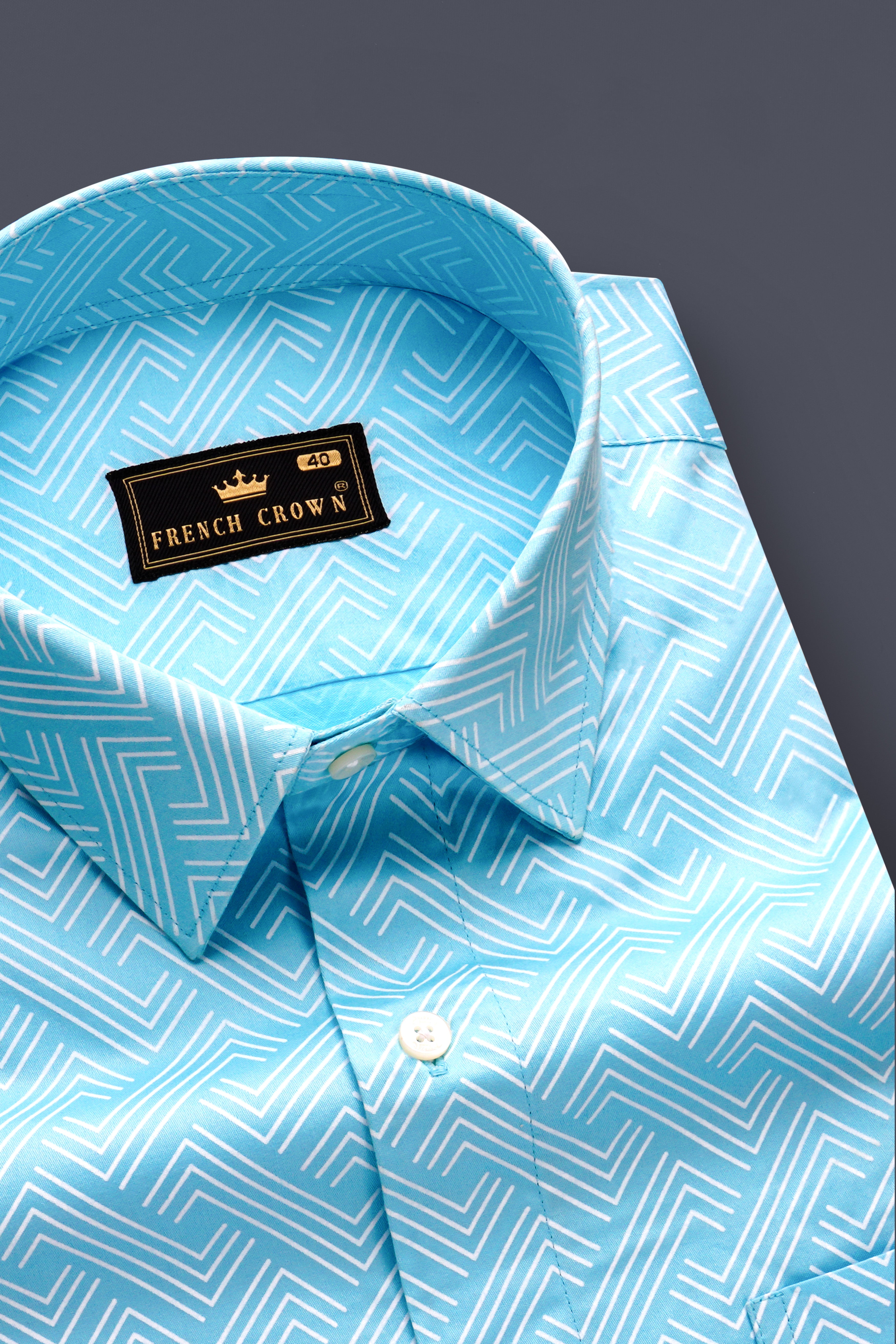 Horizon-Columbia Blue Brick Path Printed Subtle Sheen Super Soft Premium Cotton Semi Formal Shirt