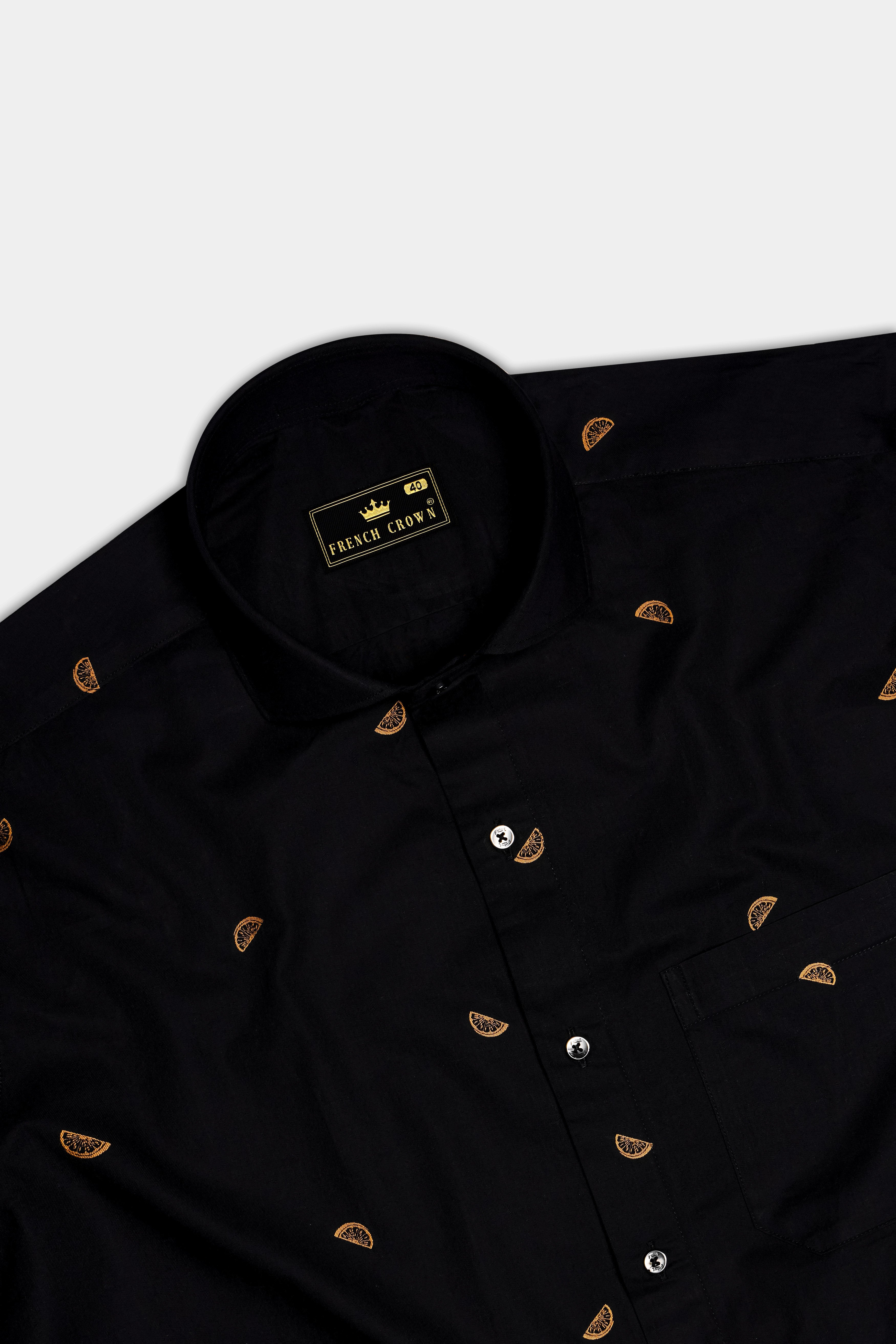 Citrus-Jade Black Orange Jacquard Textured Premium Cotton Dress Shirt