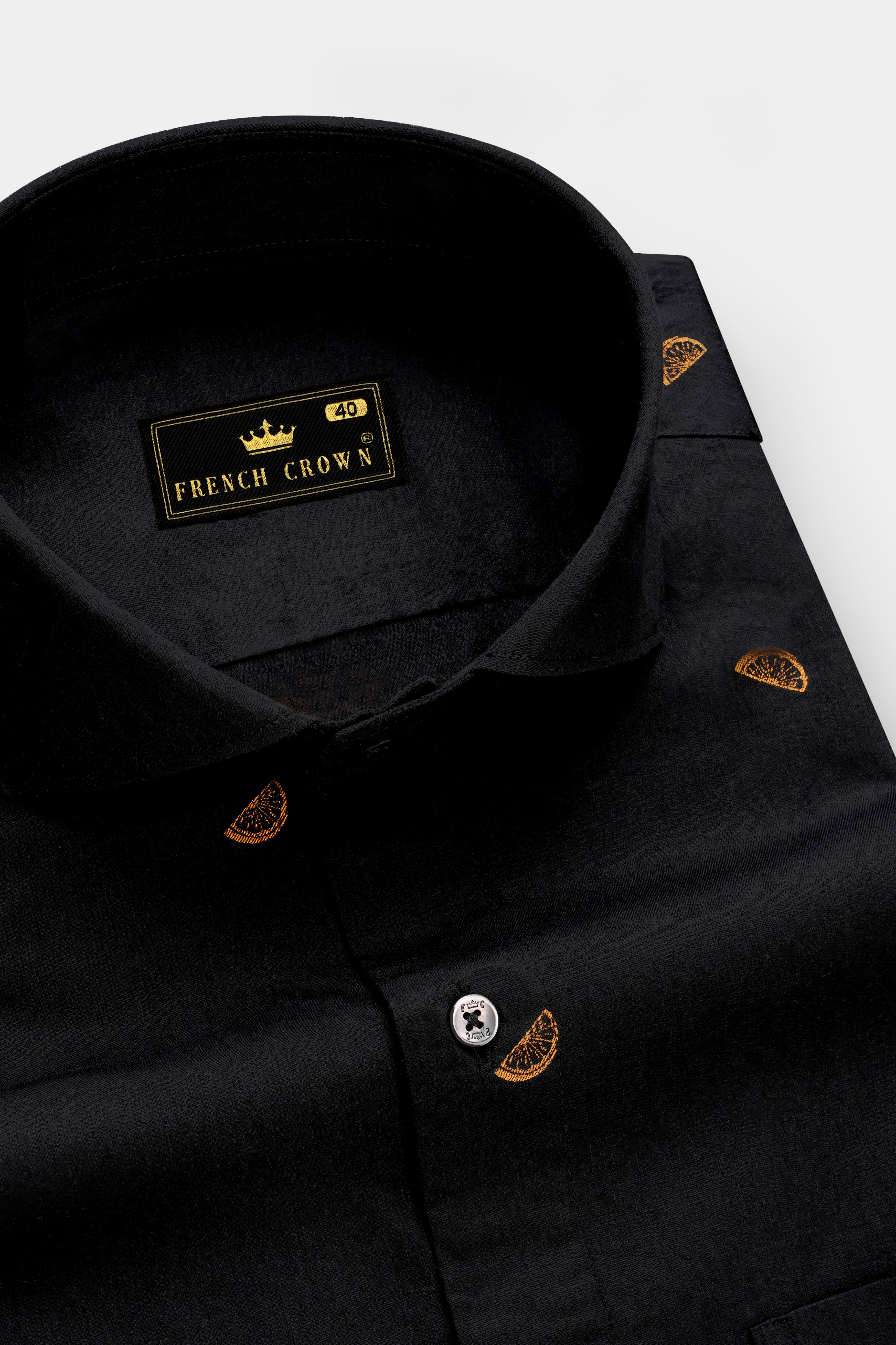 Citrus-Jade Black Orange Jacquard Textured Premium Cotton Dress Shirt