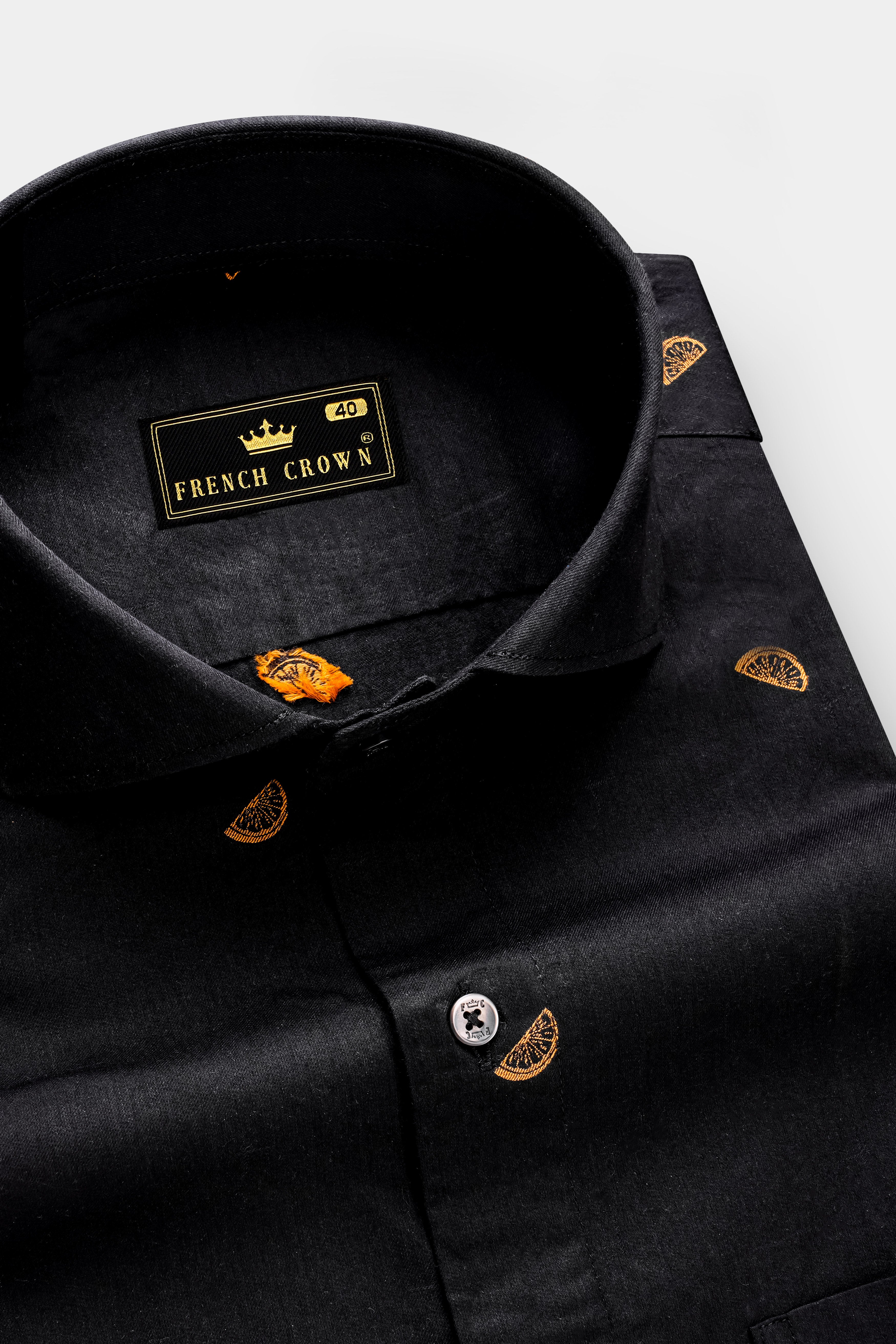 Citrus-Jade Black Orange Printed Jacquard Textured Premium Cotton Dress Shirt