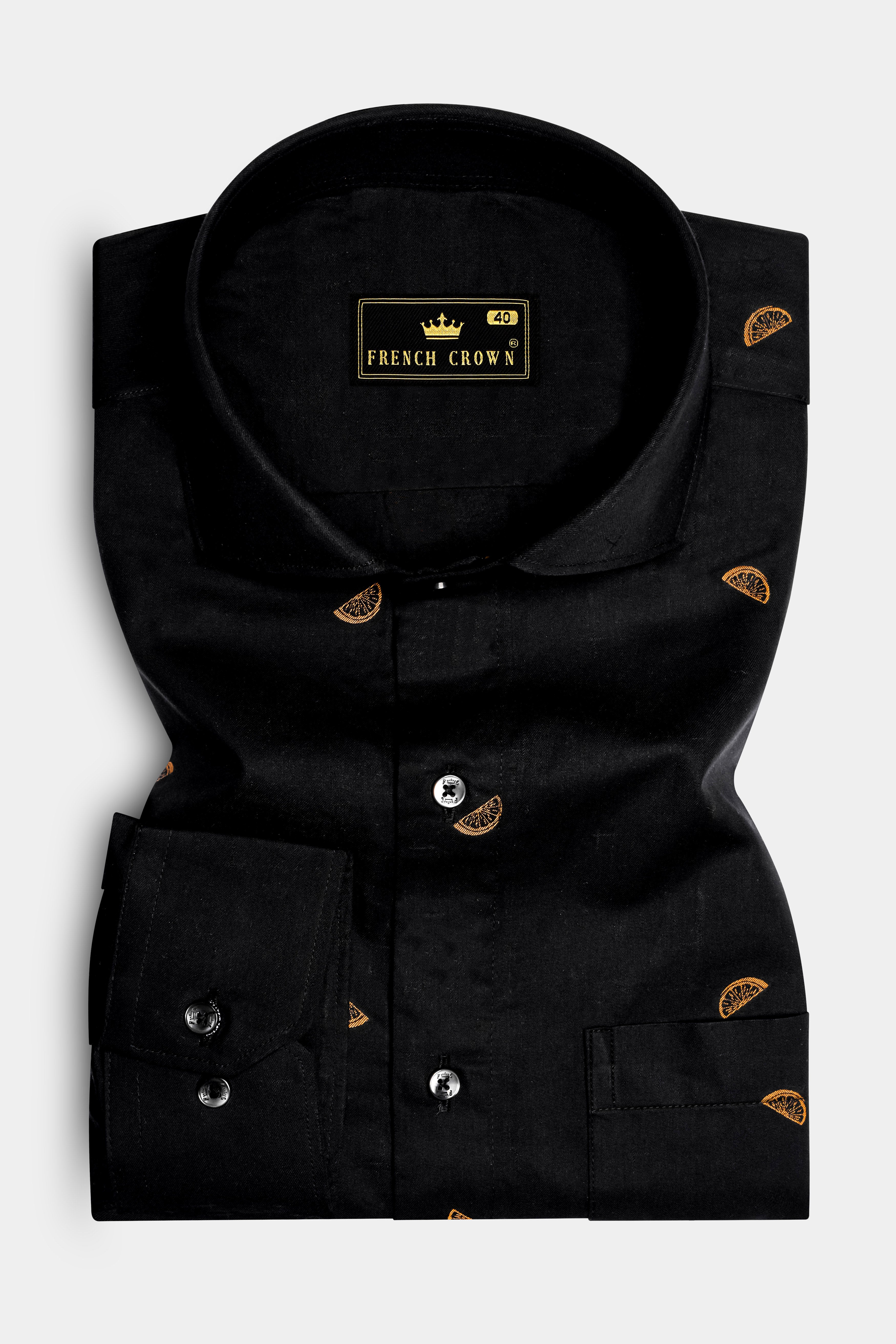 Citrus-Jade Black Orange Jacquard Textured Premium Cotton Dress Shirt