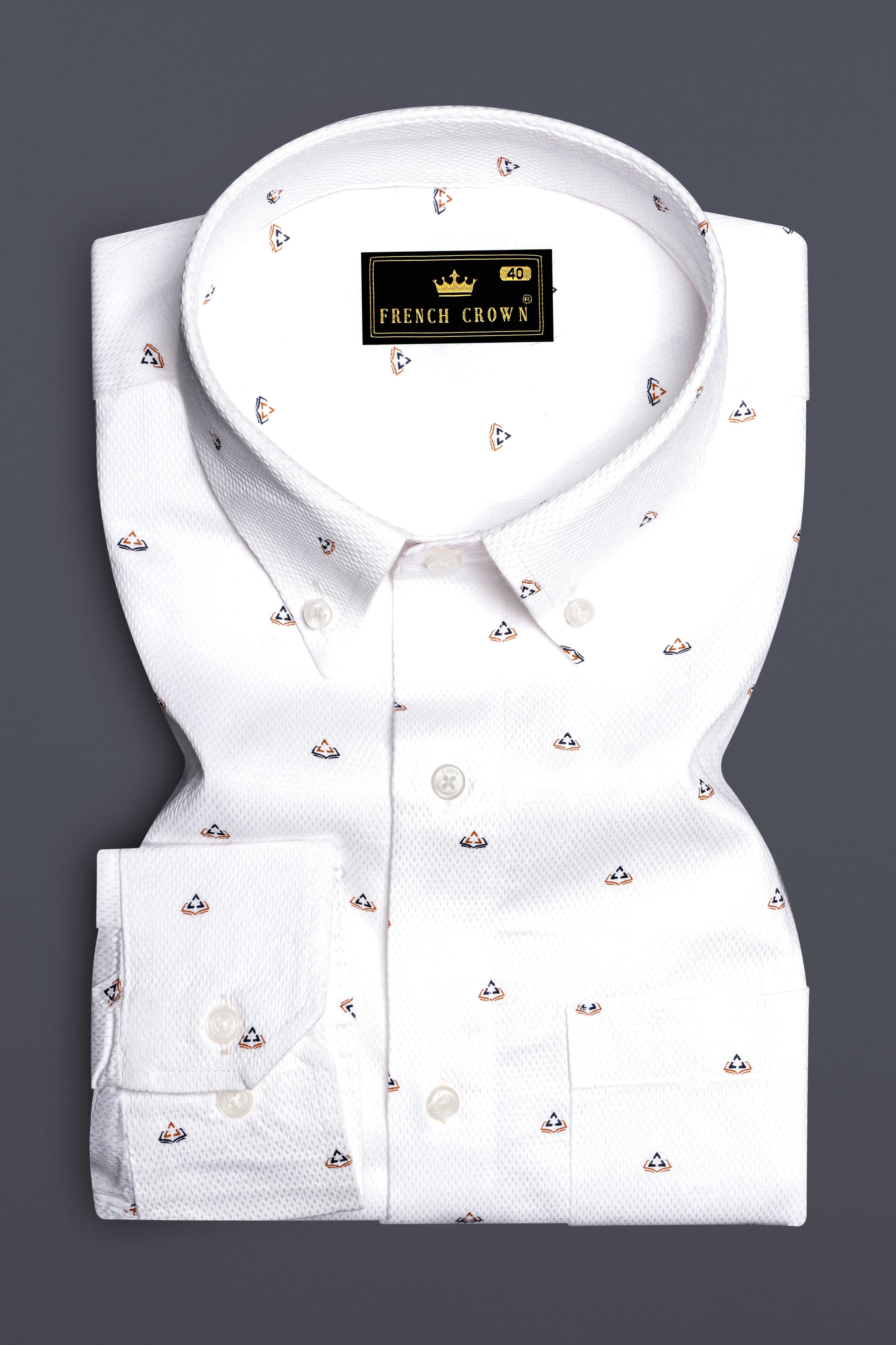 Alabaster Grace-Bright White Printed Dobby Textured Premium Giza Cotton Dress Shirt