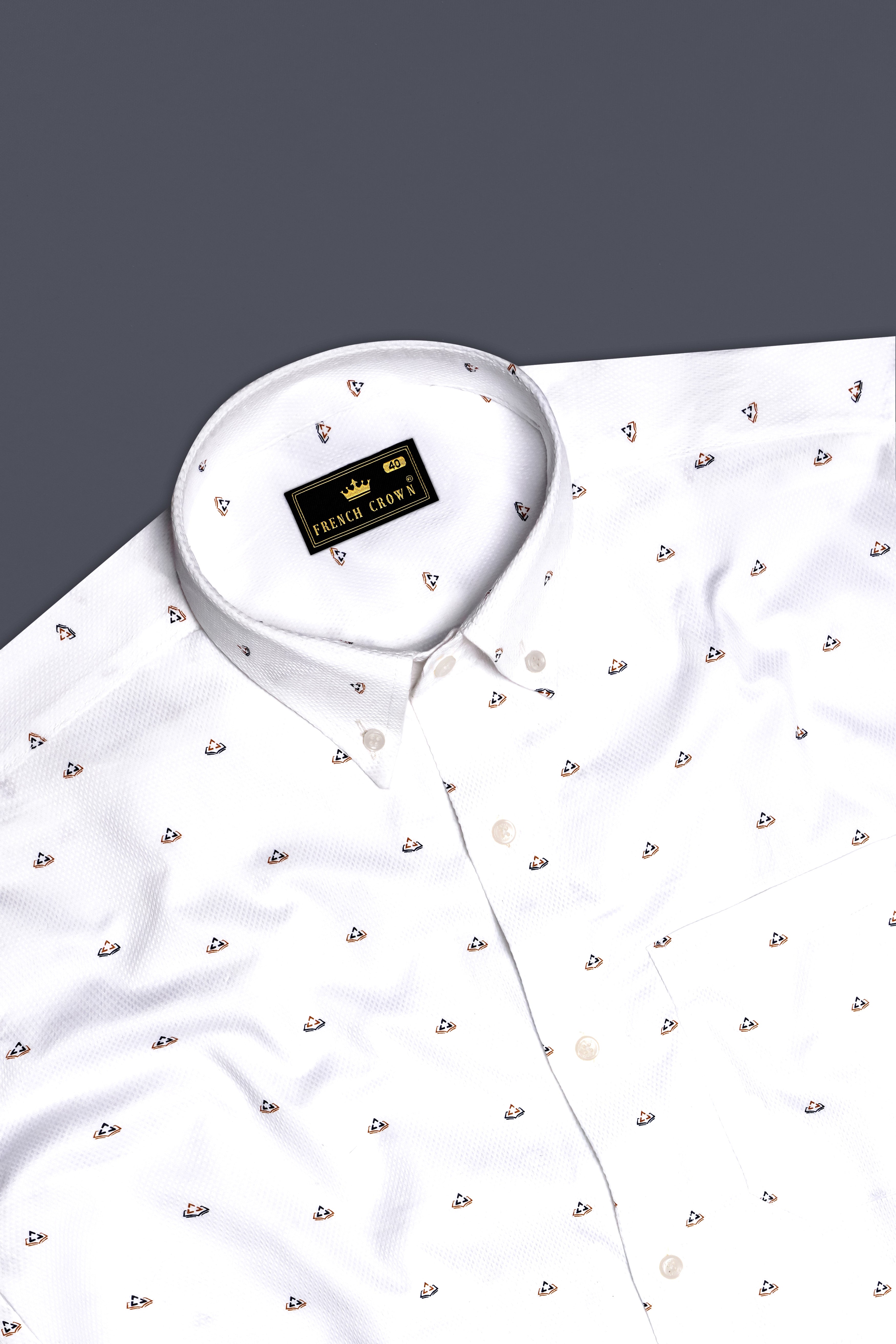 Alabaster Grace-Bright White Printed Dobby Textured Premium Giza Cotton Dress Shirt