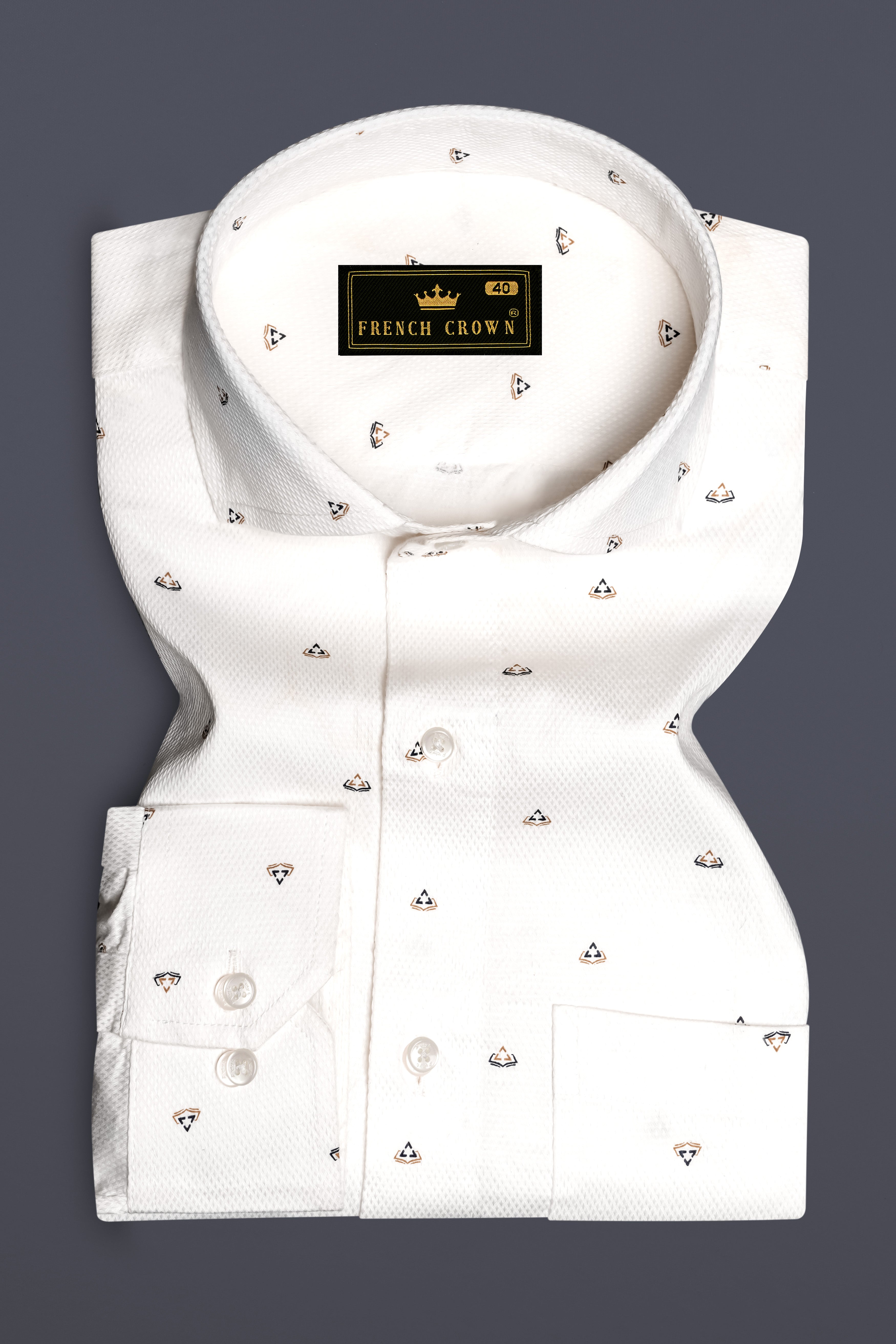 Moonlit Charm-Fantasy Off White Printed Dobby Textured Premium Giza Cotton Dress Shirt