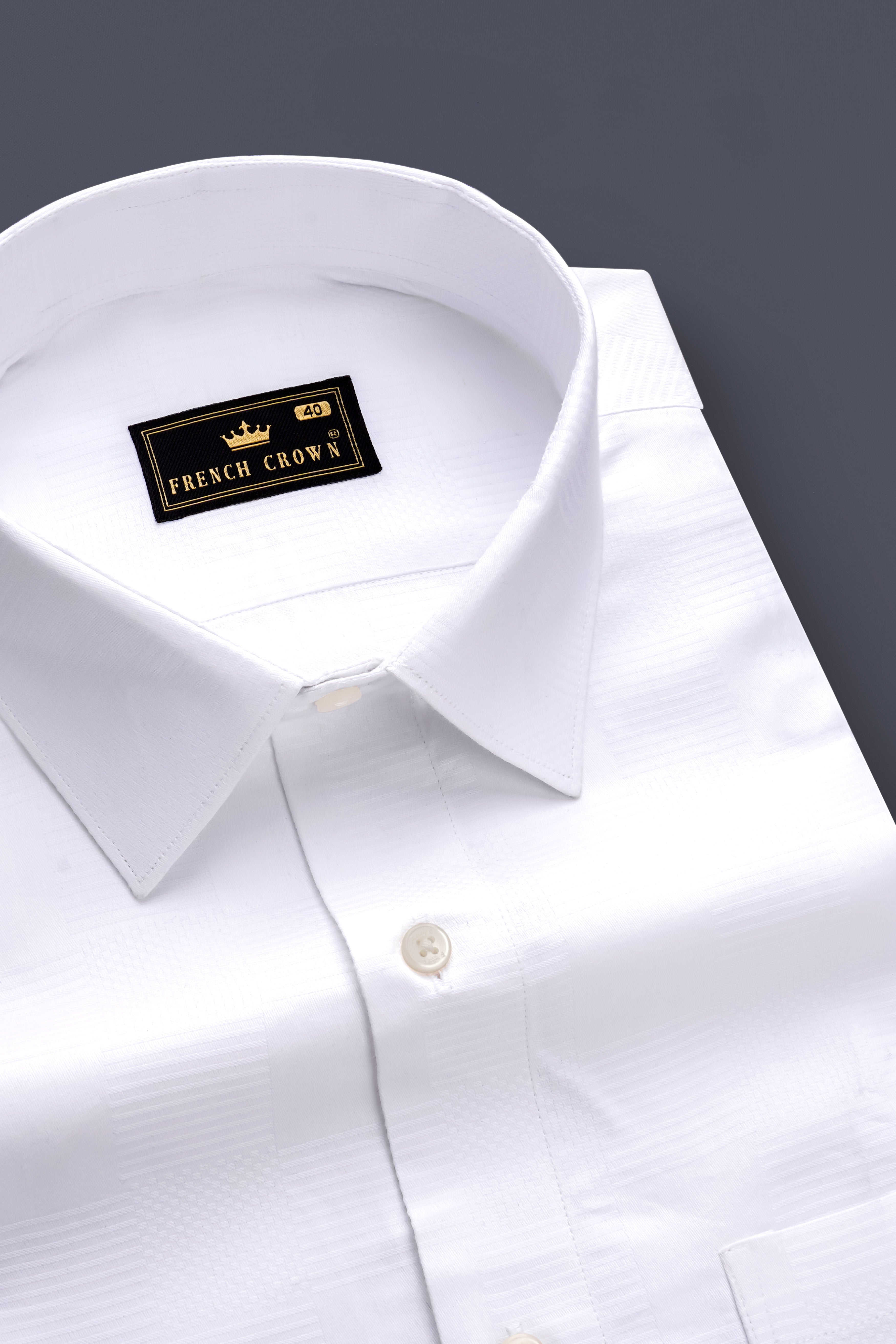 Bright White Dobby Textured Premium Giza Cotton Dress Shirt