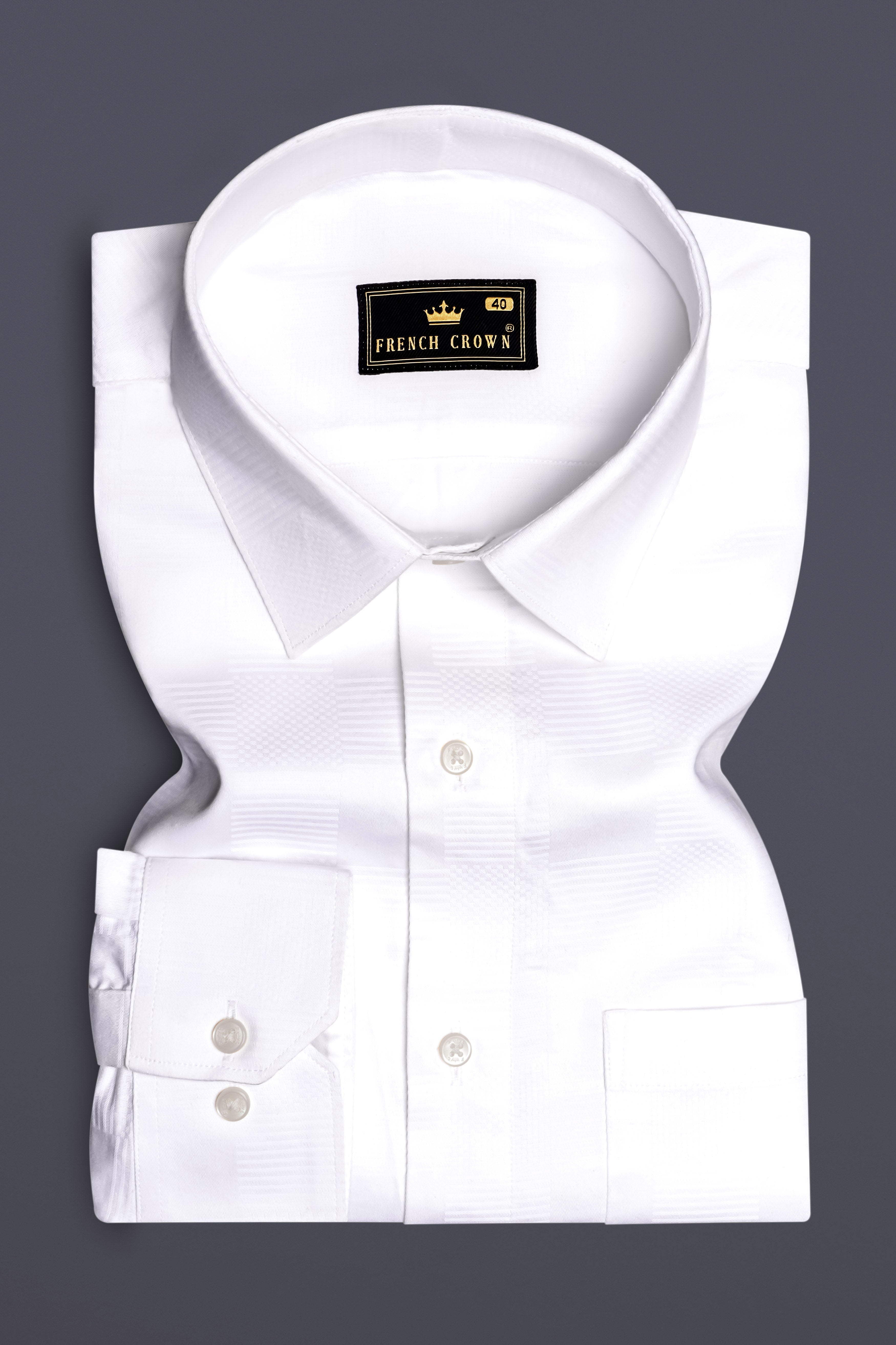 Bright White Dobby Textured Premium Giza Cotton Dress Shirt