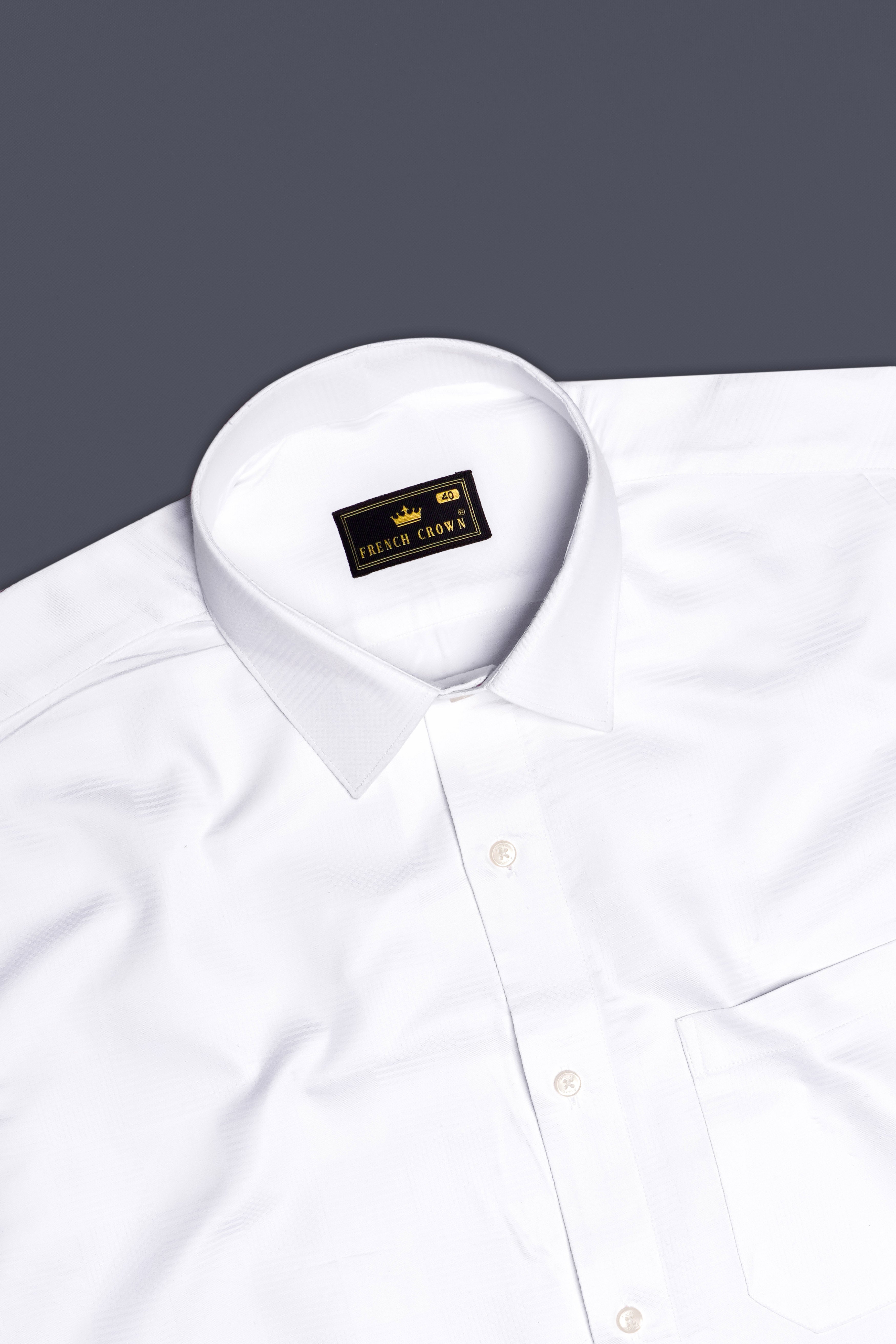 Bright White Dobby Textured Premium Giza Cotton Dress Shirt