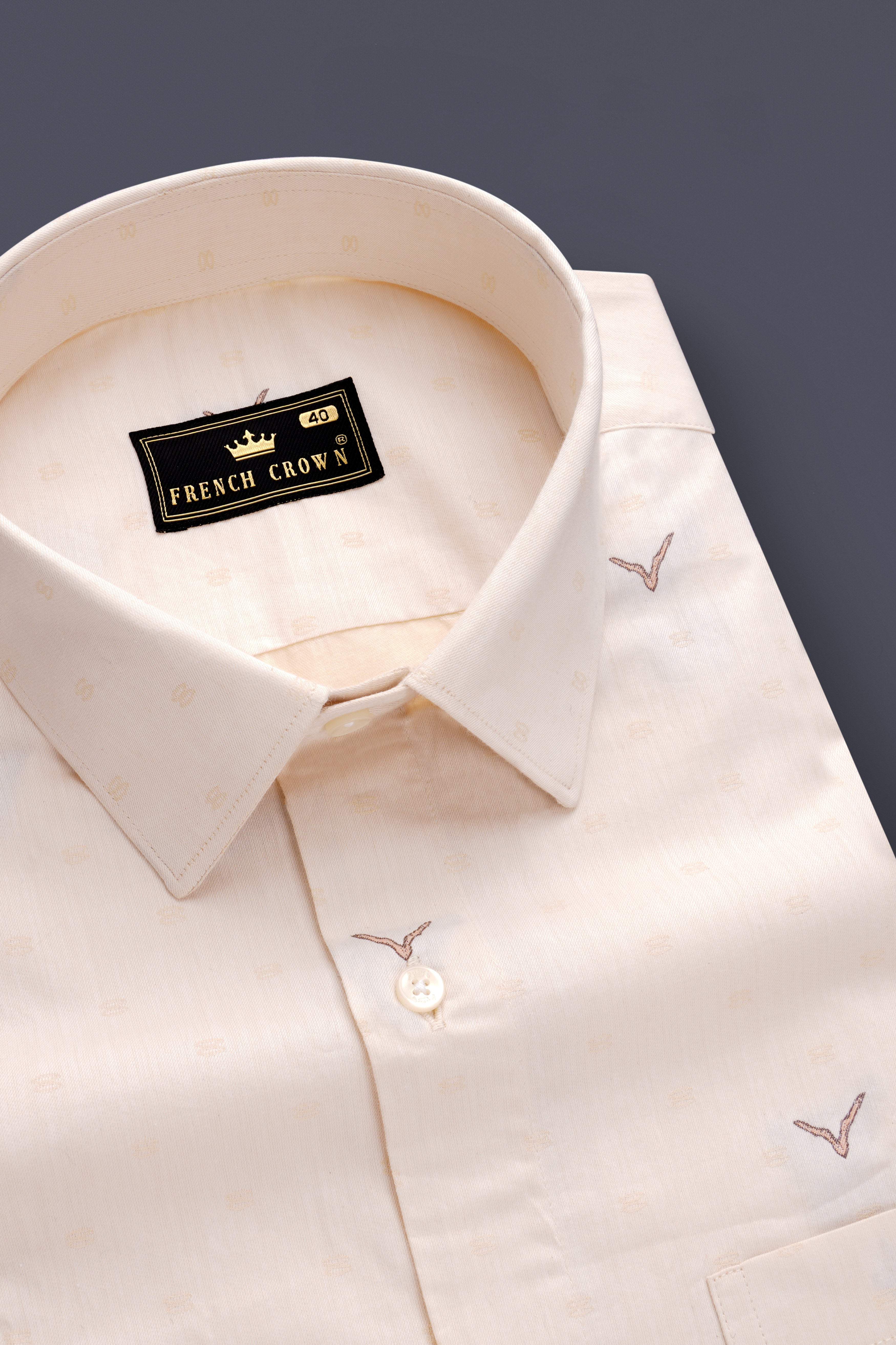 Pearl Bush Peach Jacquard Textured Premium Cotton Dress Shirt