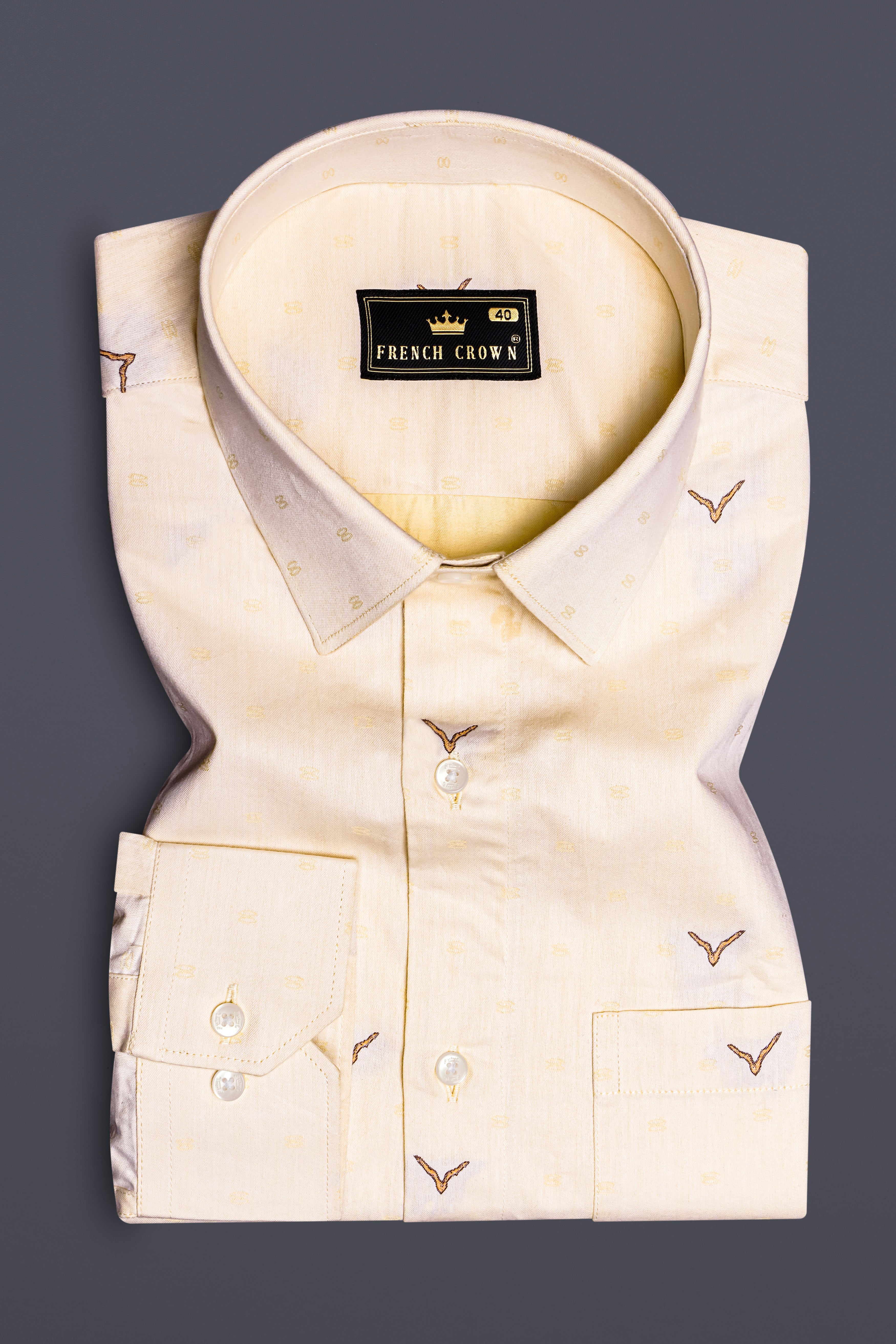 Pearl Bush Peach Jacquard Textured Premium Cotton Dress Shirt