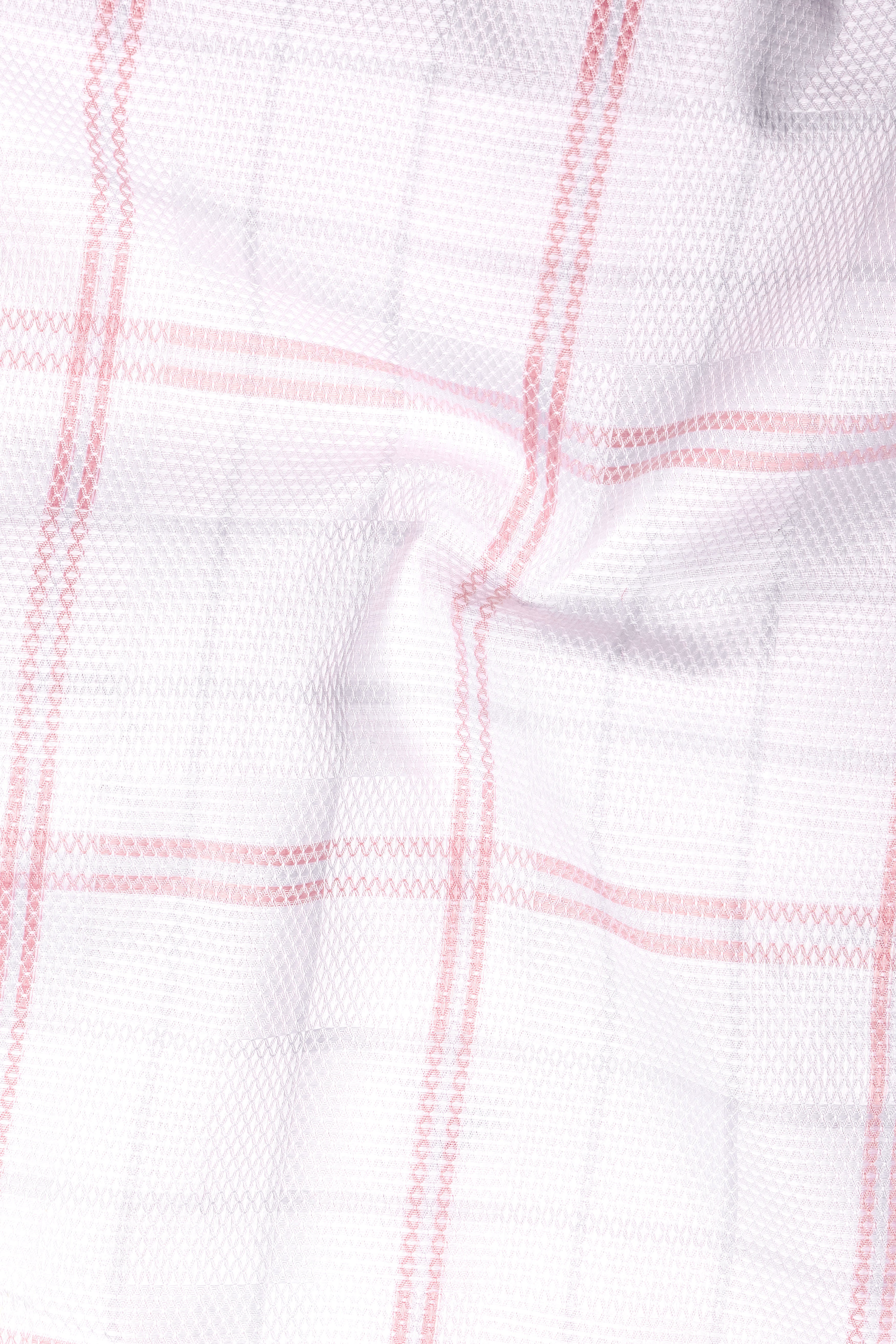 Rose-Azalea Pink And Bright White Plaid Dobby Textured Premium Giza Cotton Dress Shirt