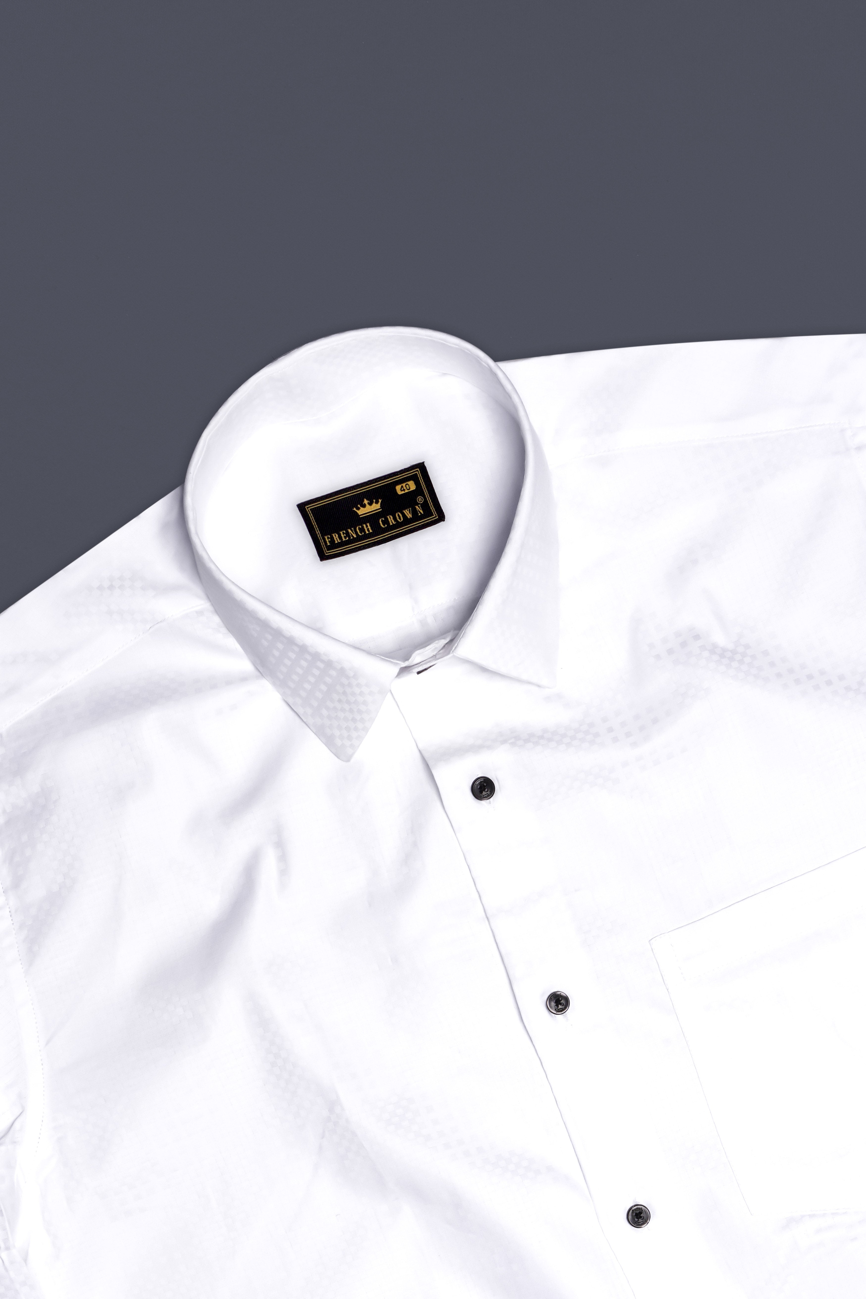 Arctic Luxe-Bright White Dobby Textured Premium Giza Cotton Dress Shirt