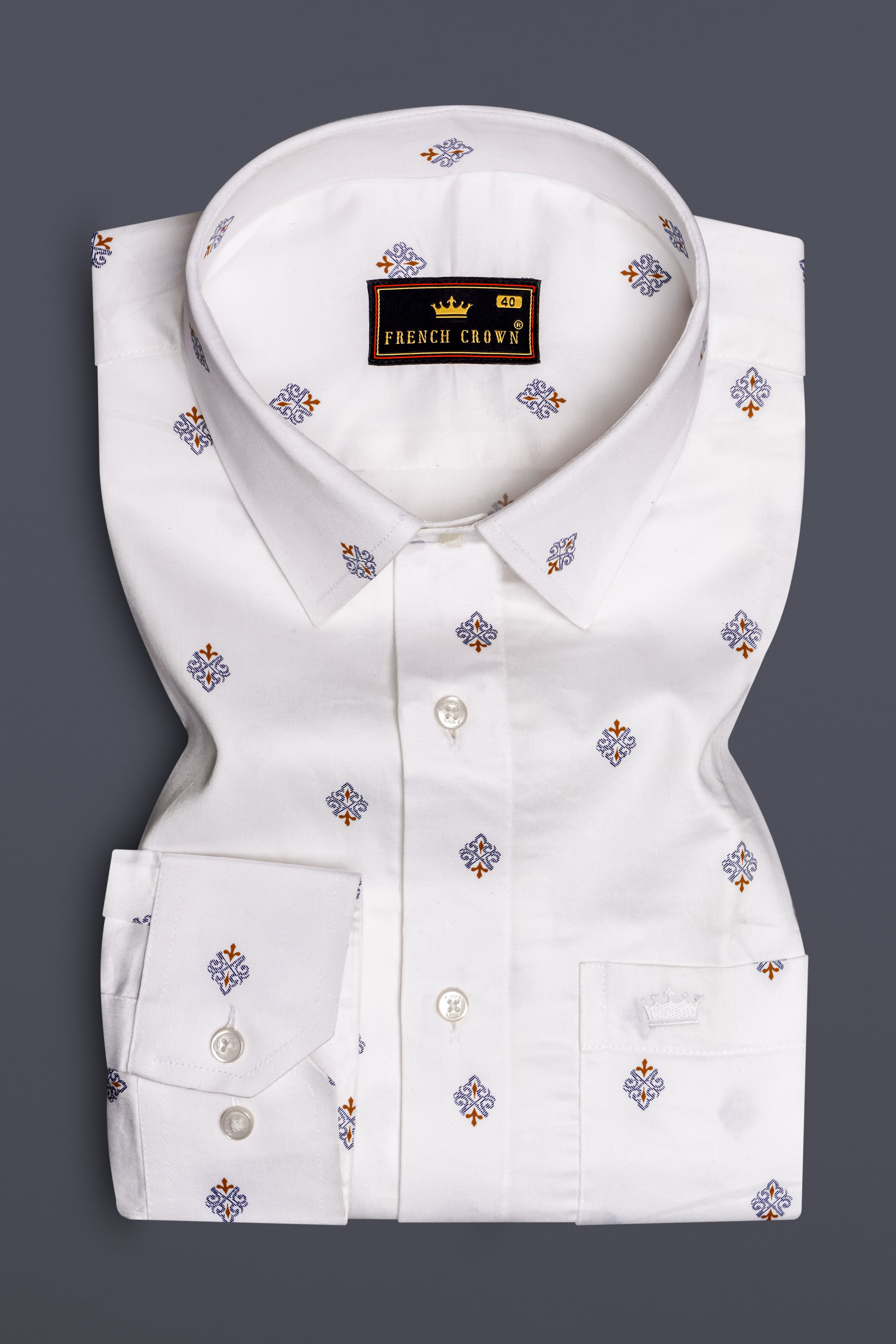 Ethereal-Bright White Damask Printed Subtle Sheen Super Soft Premium Cotton Dress Shirt