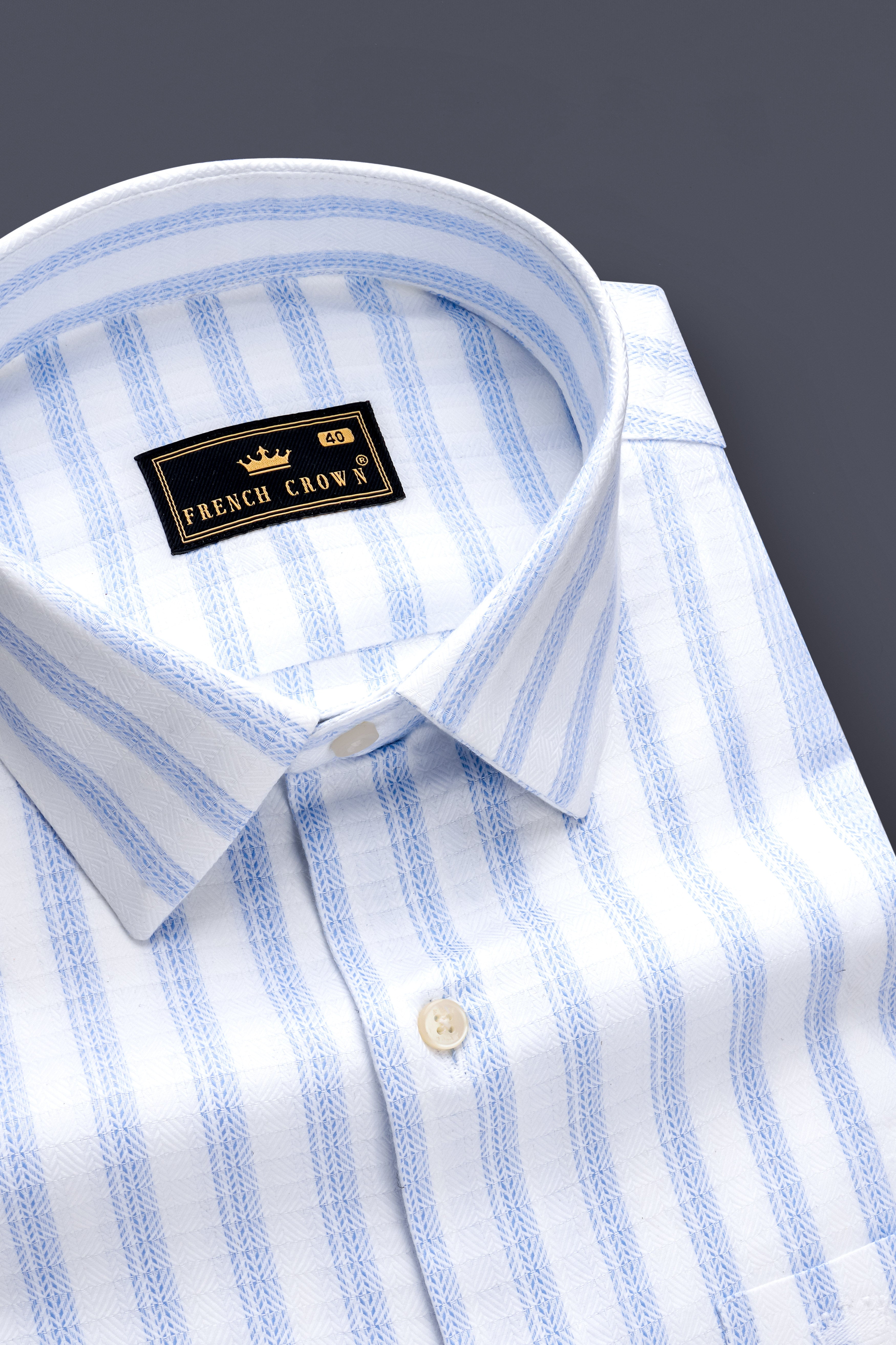 Sailors-Tropical Blue And Bright White Stripes Dobby Textured Premium Giza Cotton Dress Shirt