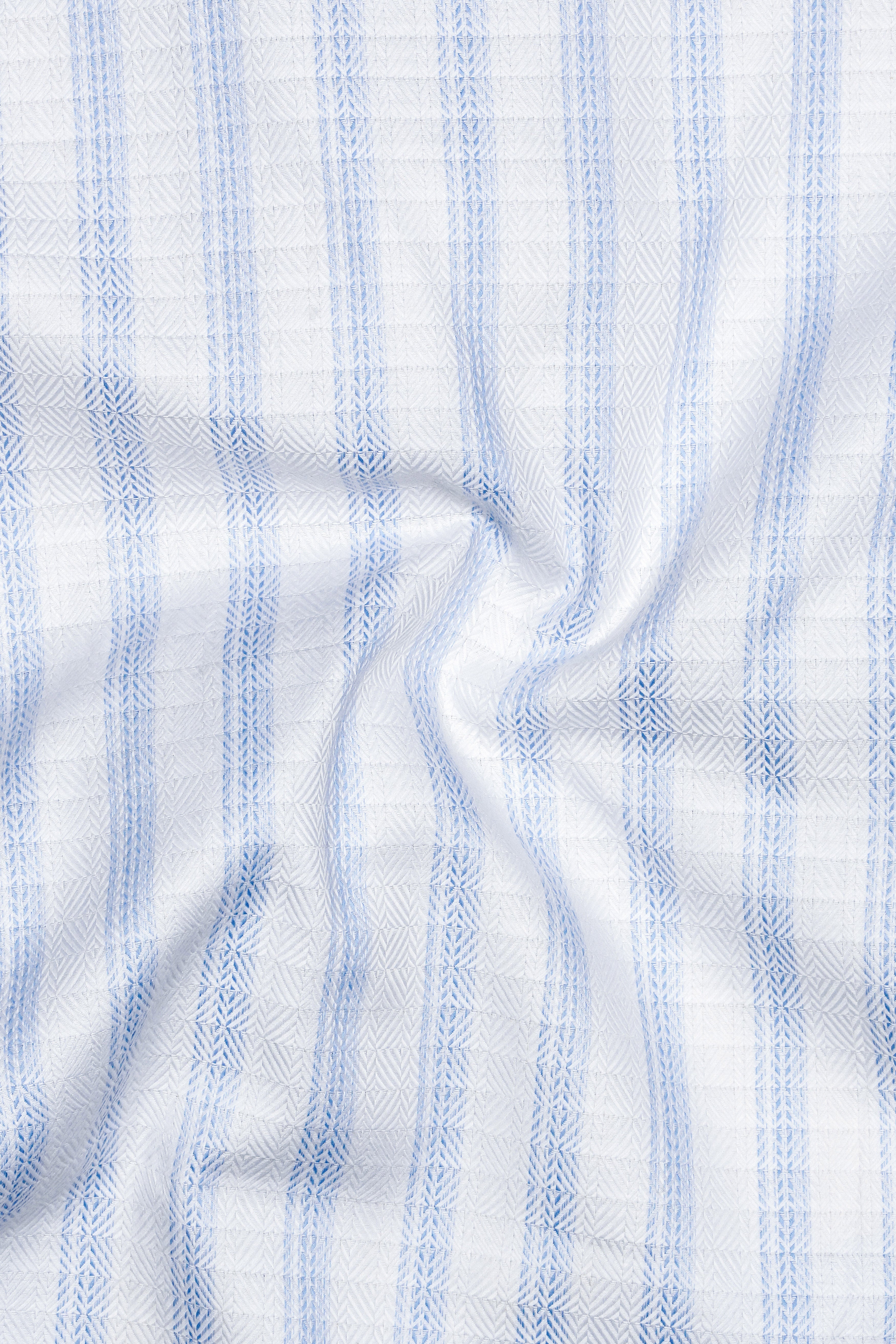 Sailors-Tropical Blue And Bright White Stripes Dobby Textured Premium Giza Cotton Dress Shirt