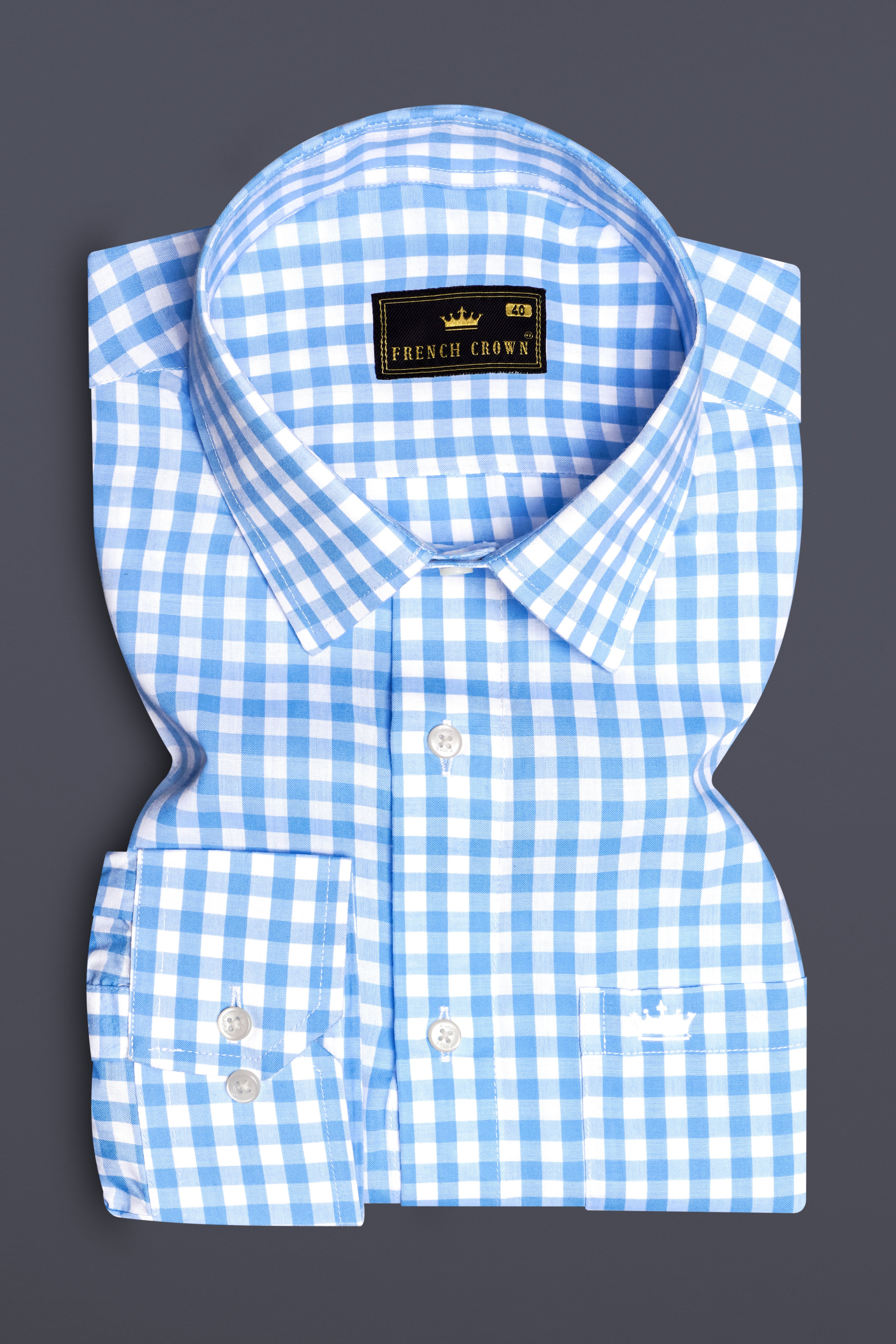 Pacific-Malibu Blue And Bright White Gingham Plaid Super Soft Premium Cotton Dress Shirt