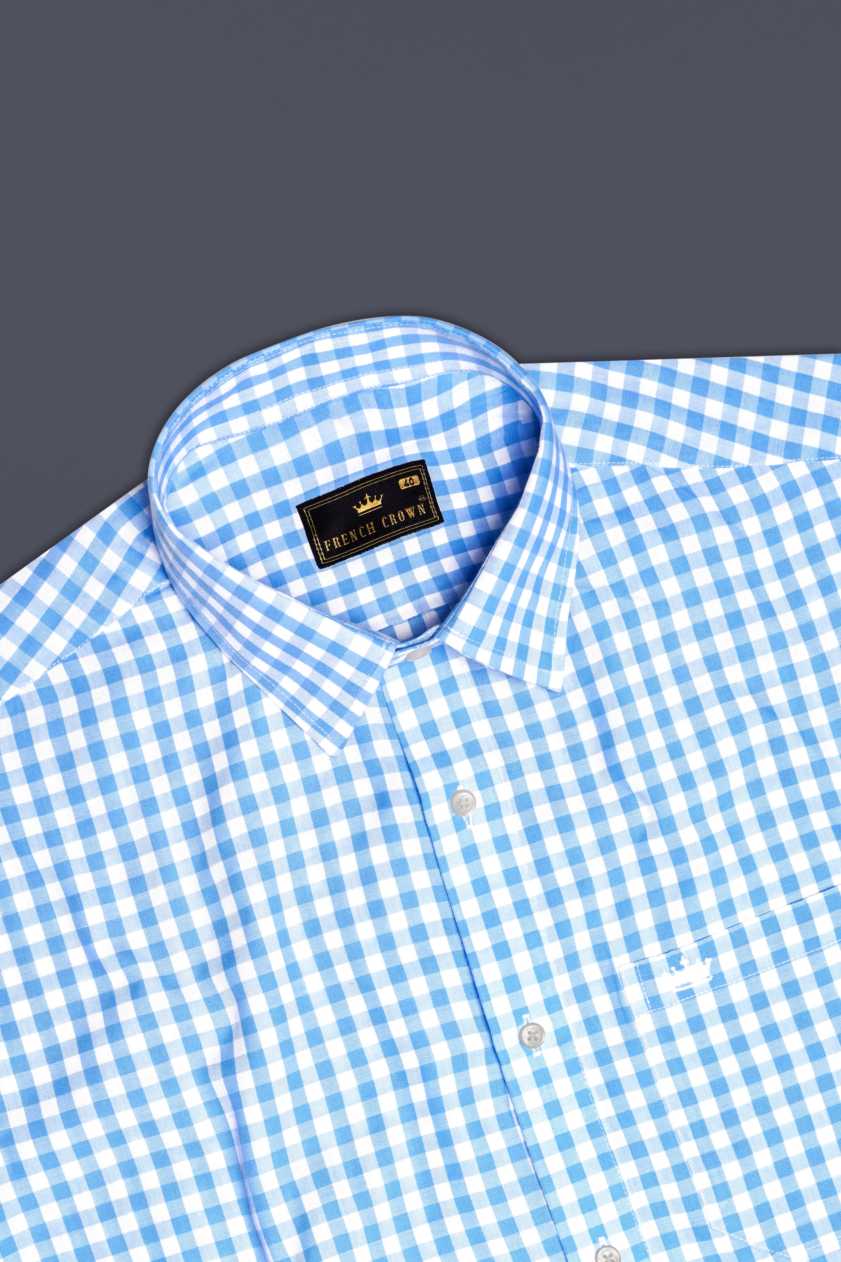 Pacific-Malibu Blue And Bright White Gingham Plaid Super Soft Premium Cotton Dress Shirt