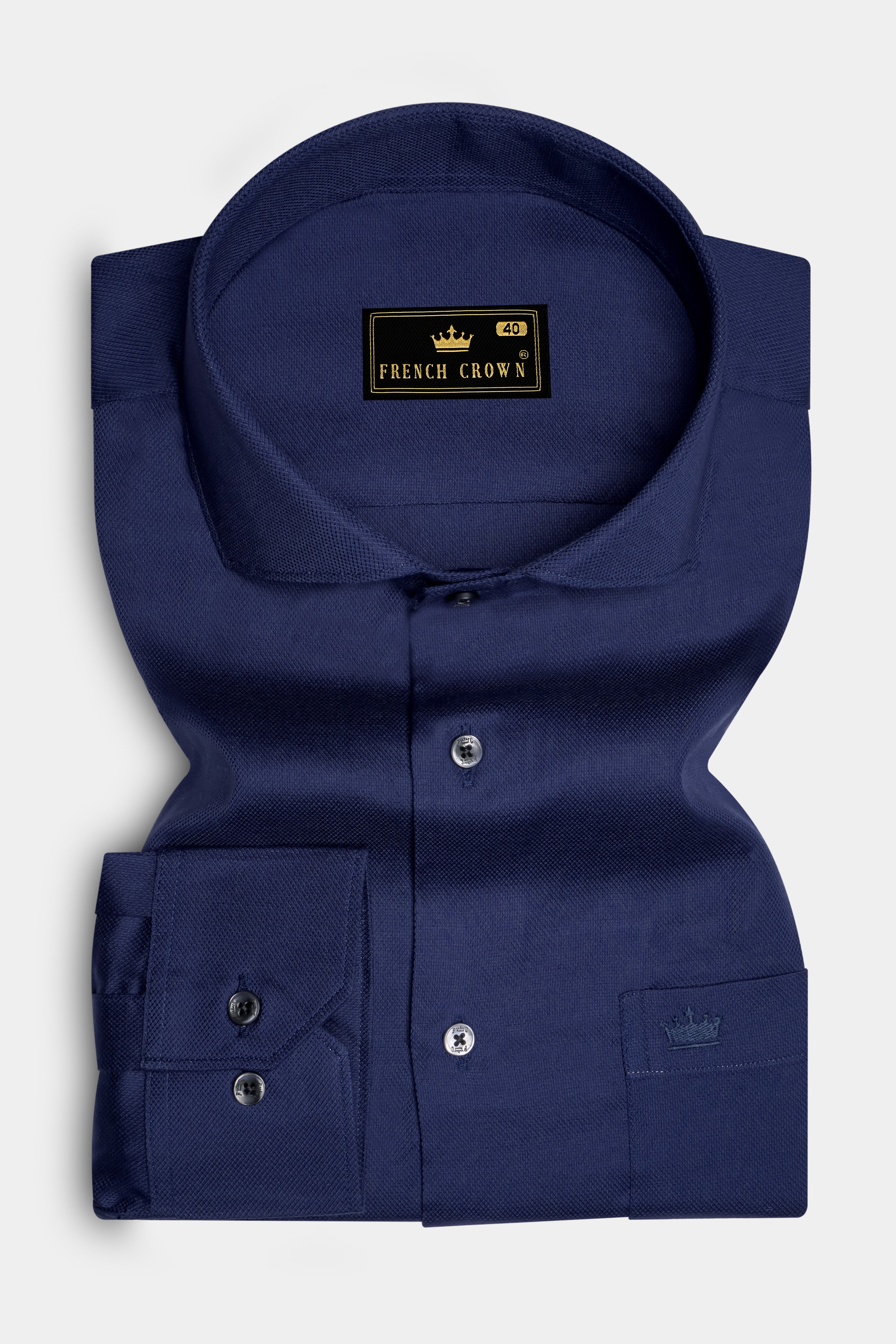 Celestial-Zodiac Blue Solid Dobby Textured Premium Giza Cotton Dress Shirt