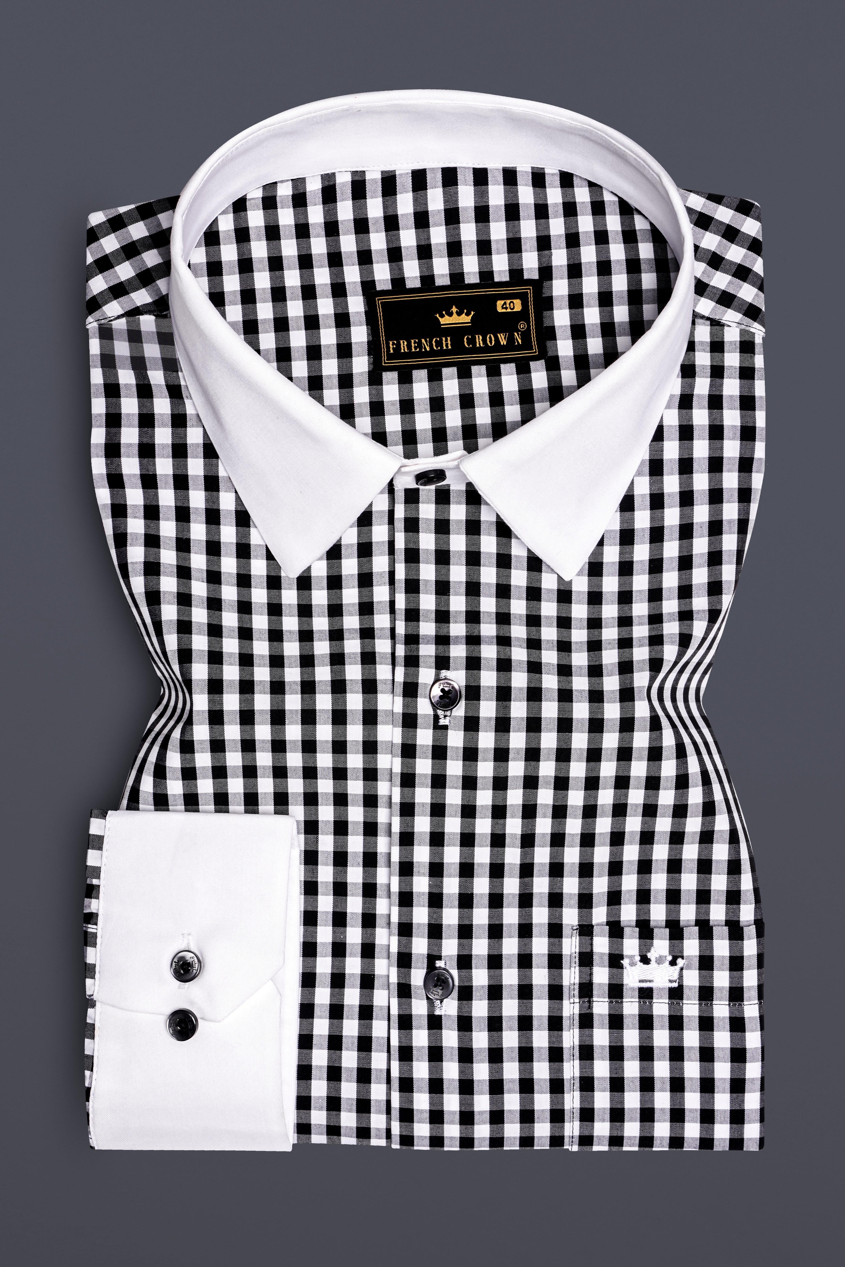 Jade Black And Bright White Gingham Plaid Super Soft Premium Cotton Dress Shirt