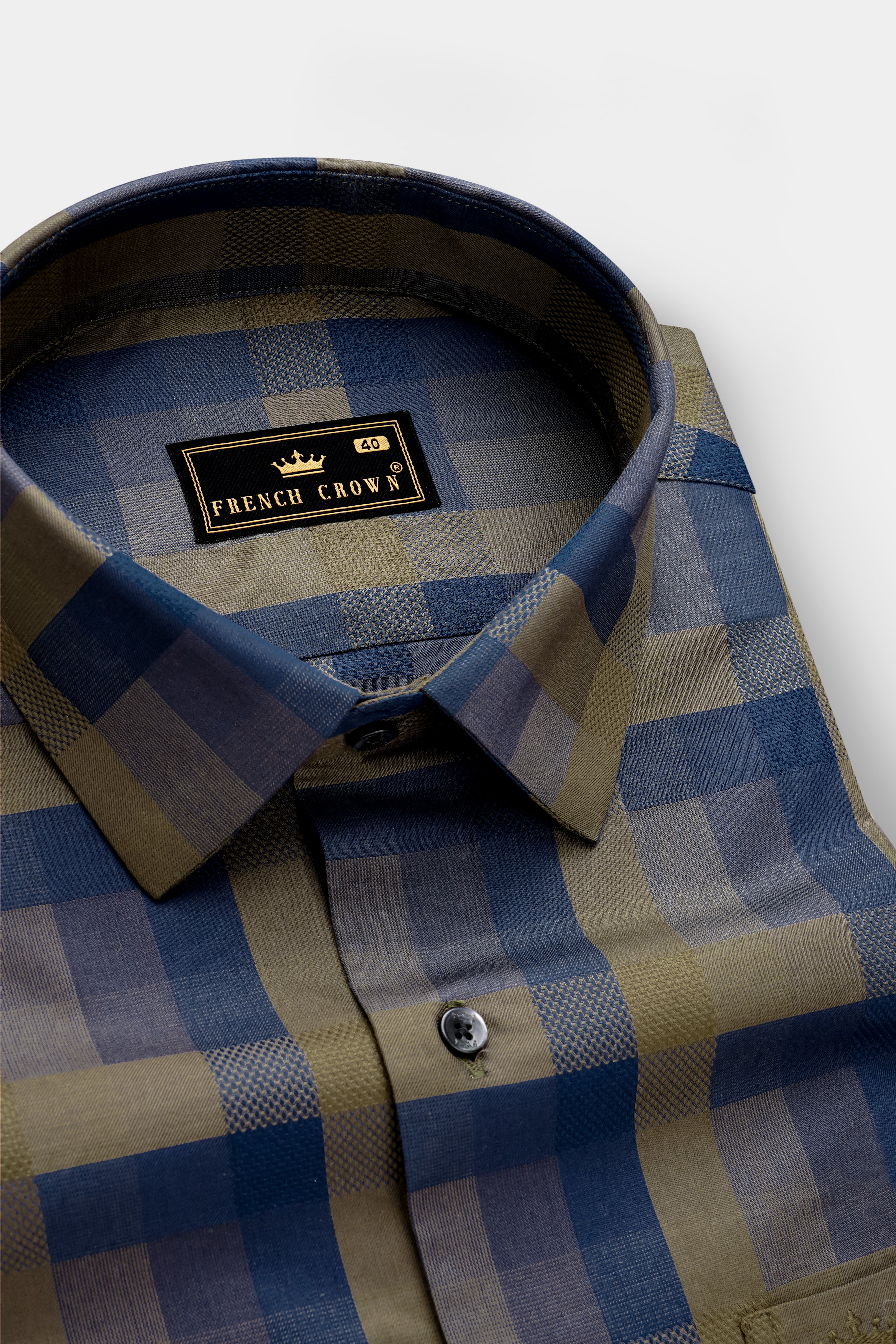 Makara-Downriver Blue And Makara Brown Plaid Jacquard Textured Premium Cotton Dress Shirt