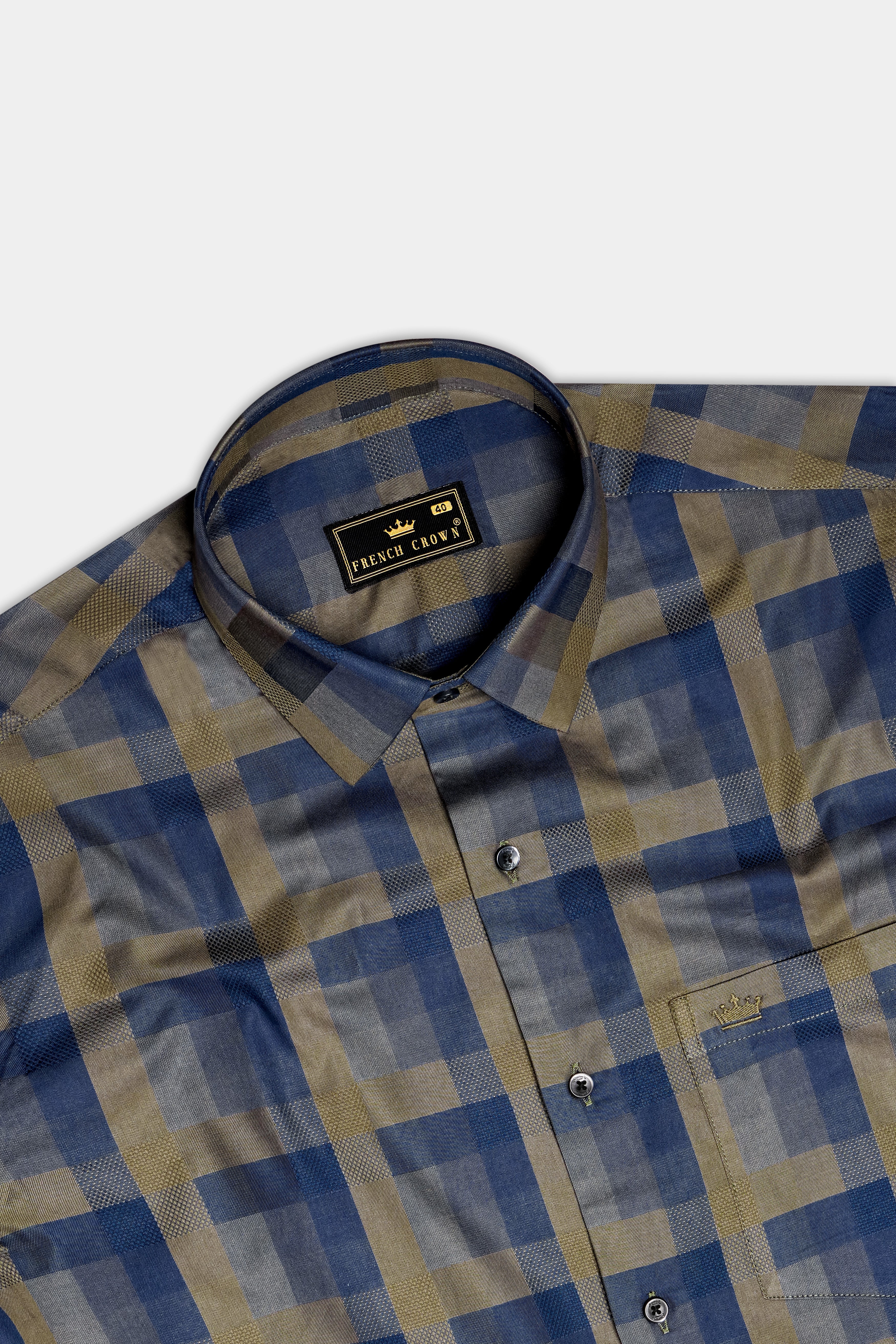 Makara-Downriver Blue And Makara Brown Plaid Jacquard Textured Premium Cotton Dress Shirt