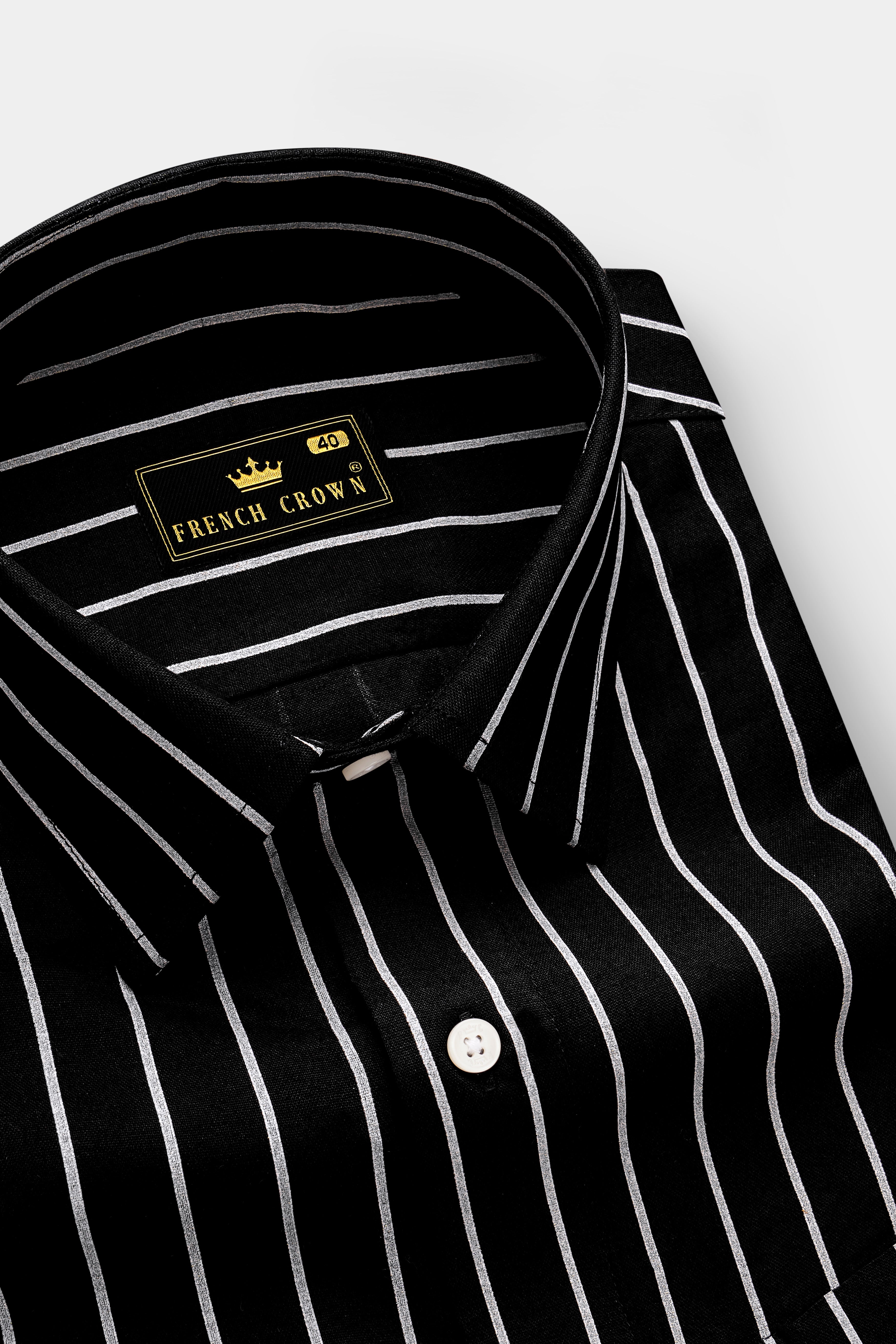 Noir-Jade Black Pin Stripes Super Soft Premium Tencel Semi Formal Shirt