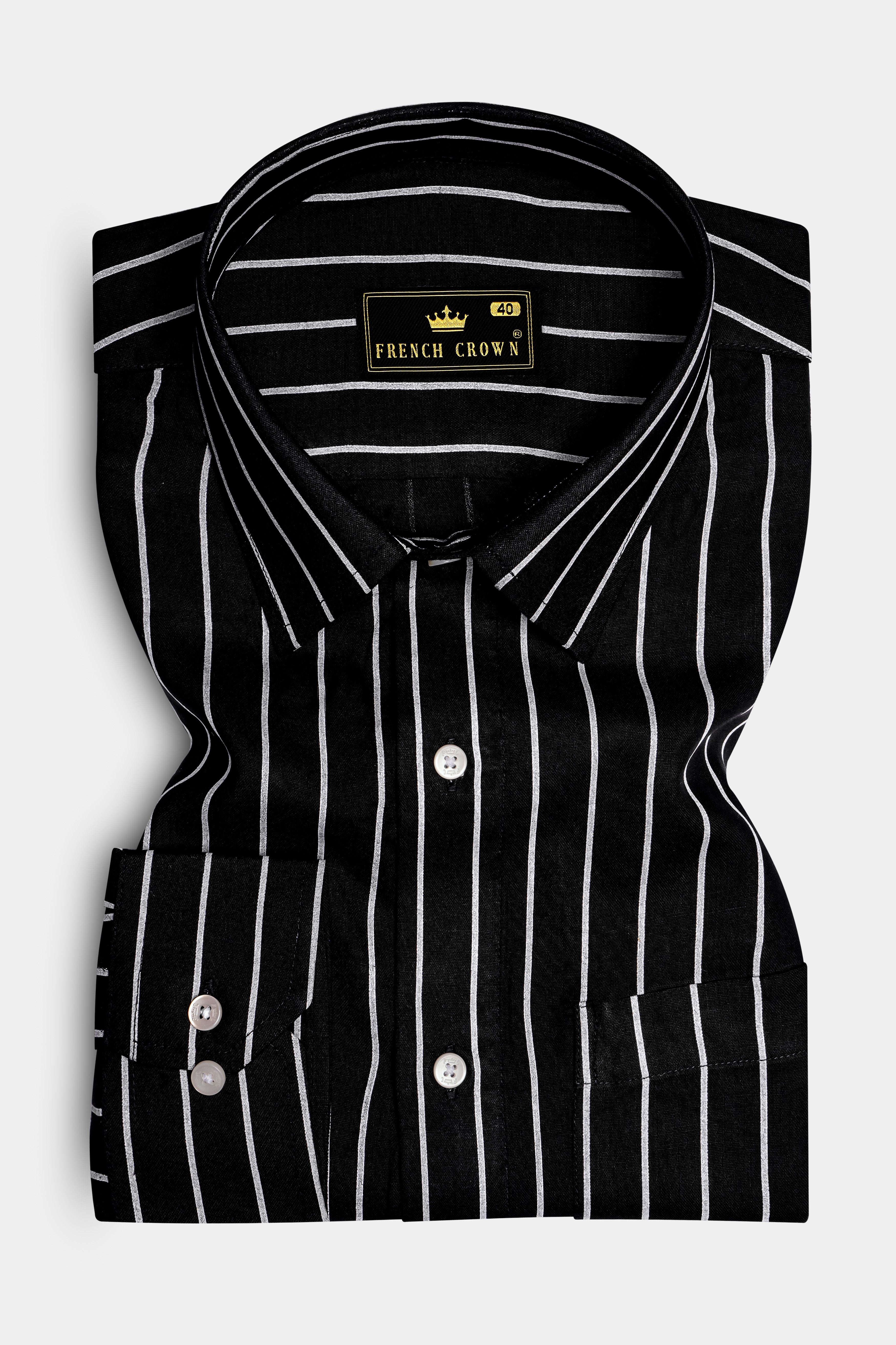 Noir-Jade Black Pin Stripes Super Soft Premium Tencel Semi Formal Shirt