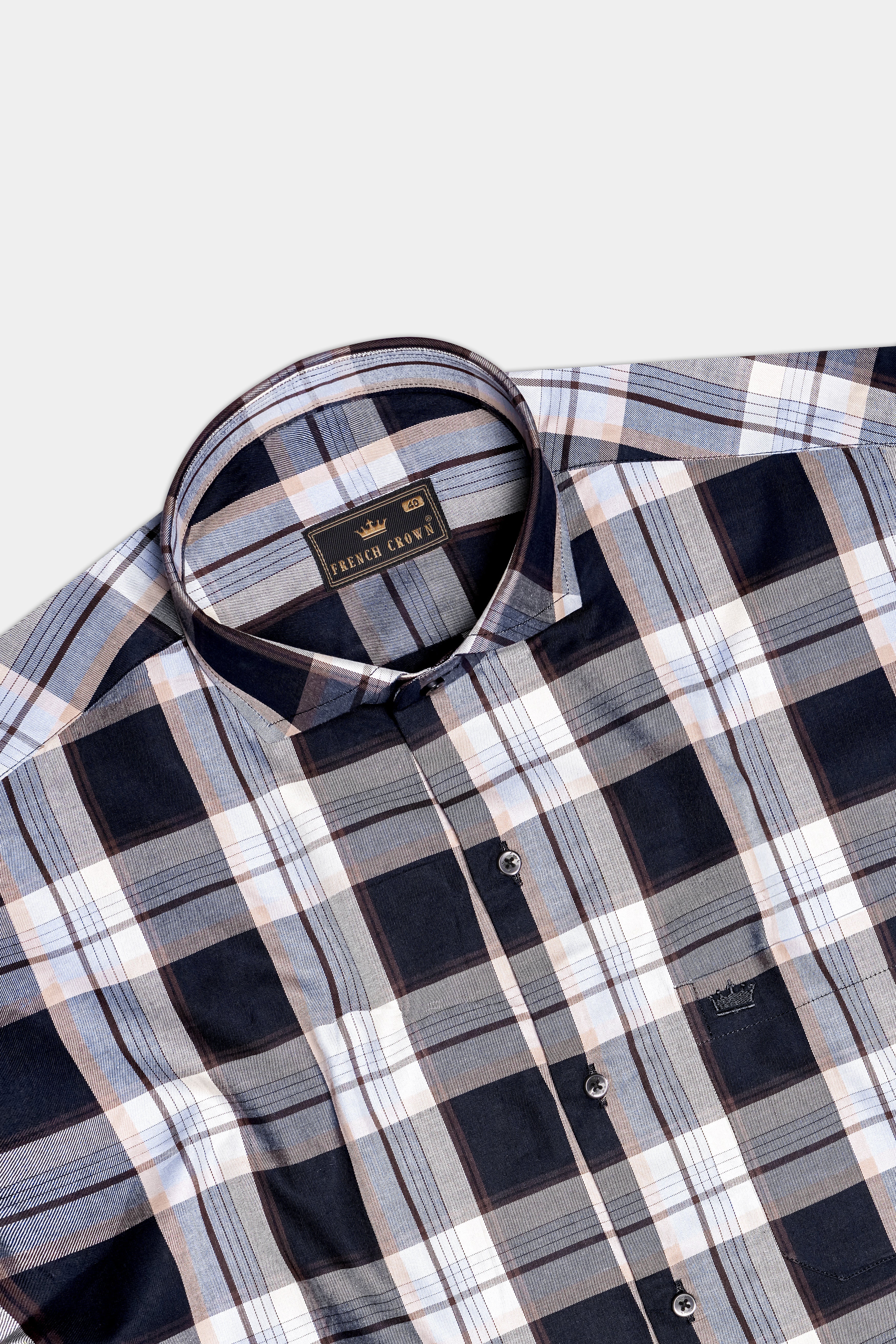 Glacier-Cinder Blue And Cadet Gray Plaid Twill Premium Cotton Semi Formal Shirt