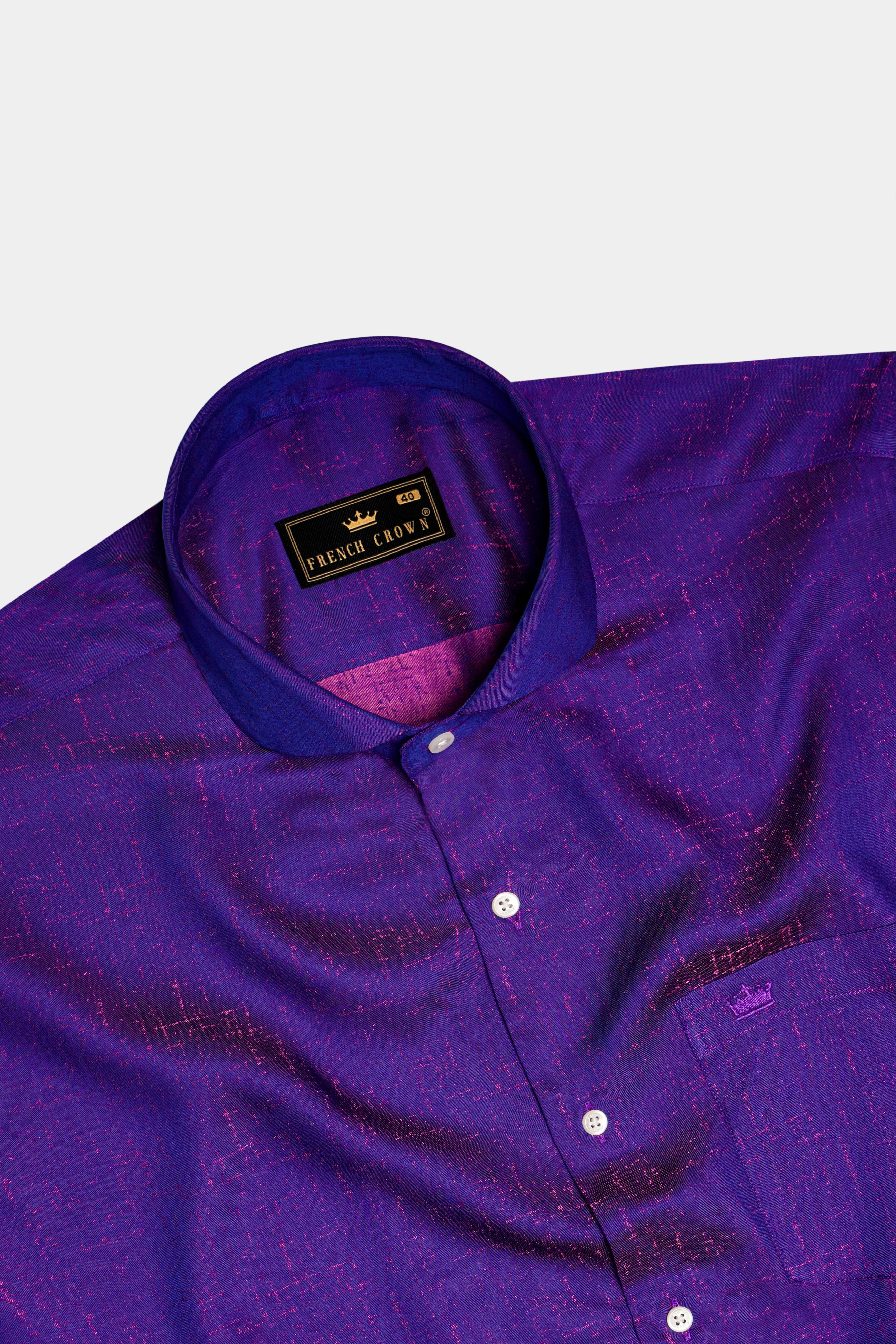 Nebula-Meteorite Purple Two Tone Jacquard Textured Premium Cotton Dress Tencel Shirt