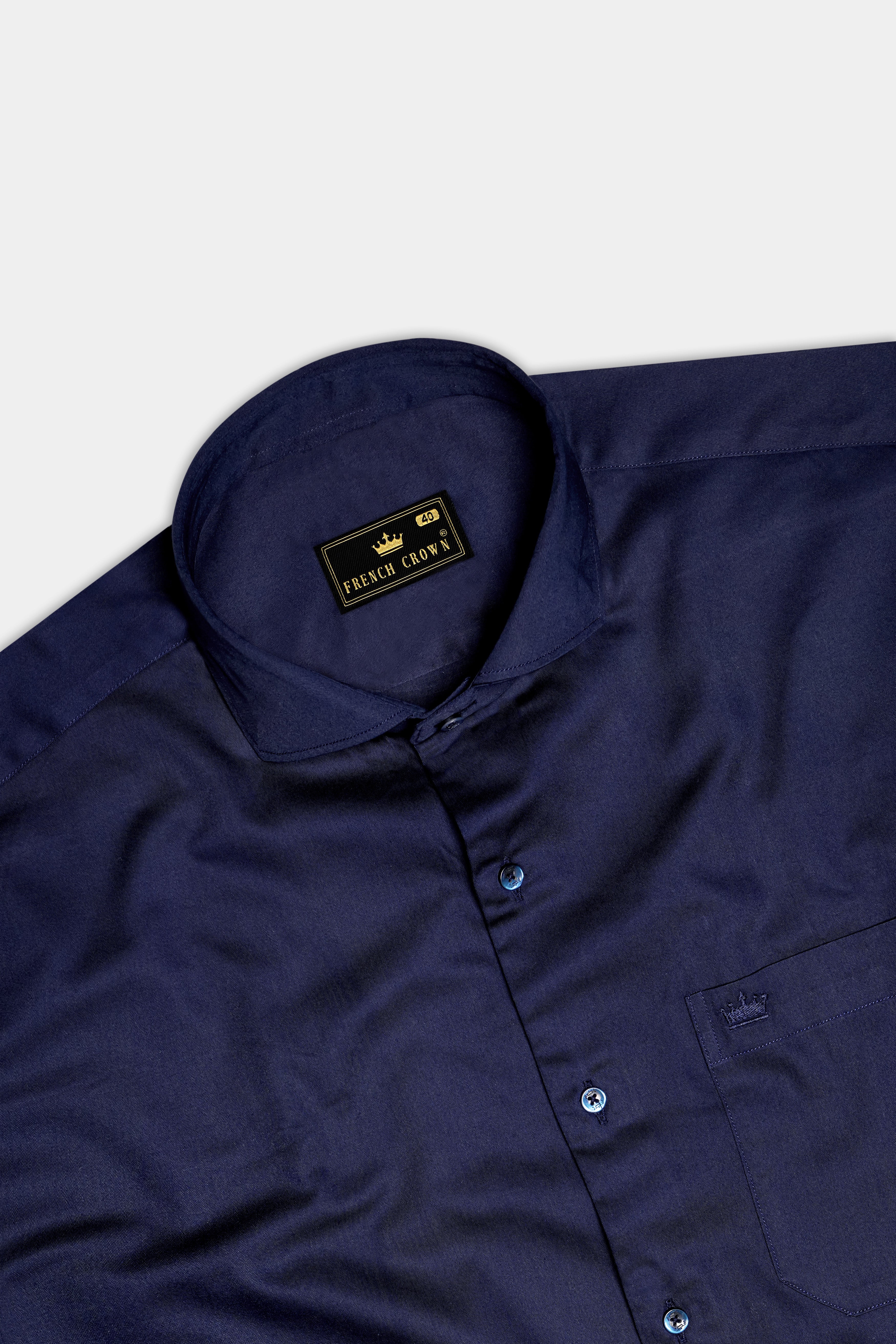 RoyalGlint-Prussian Blue Solid Subtle Sheen Super Soft Premium Cotton Dress Shirt