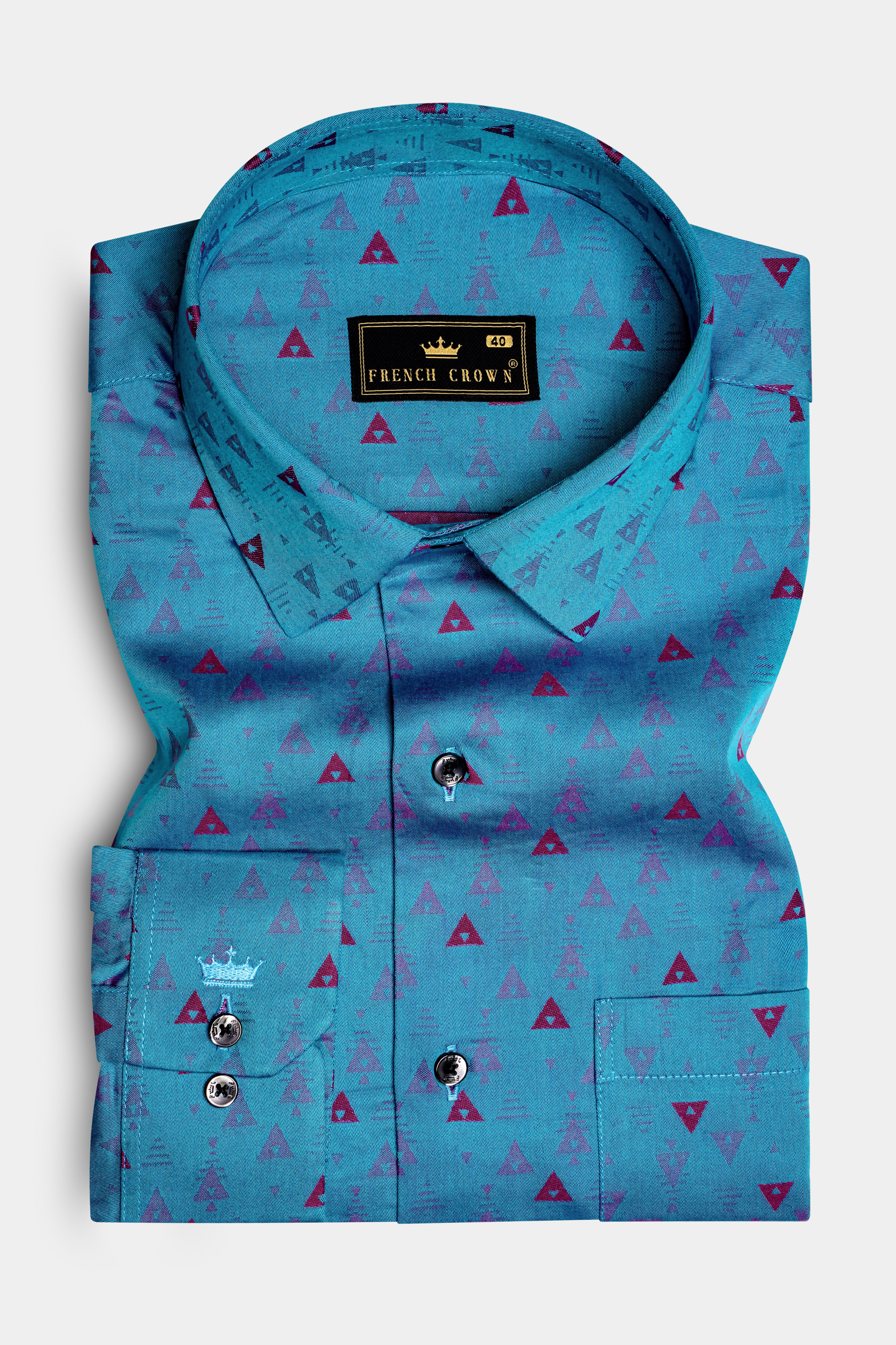 TriFold-Curious Blue Triangle Printed Jacquard Textured Premium Cotton Dress Shirt