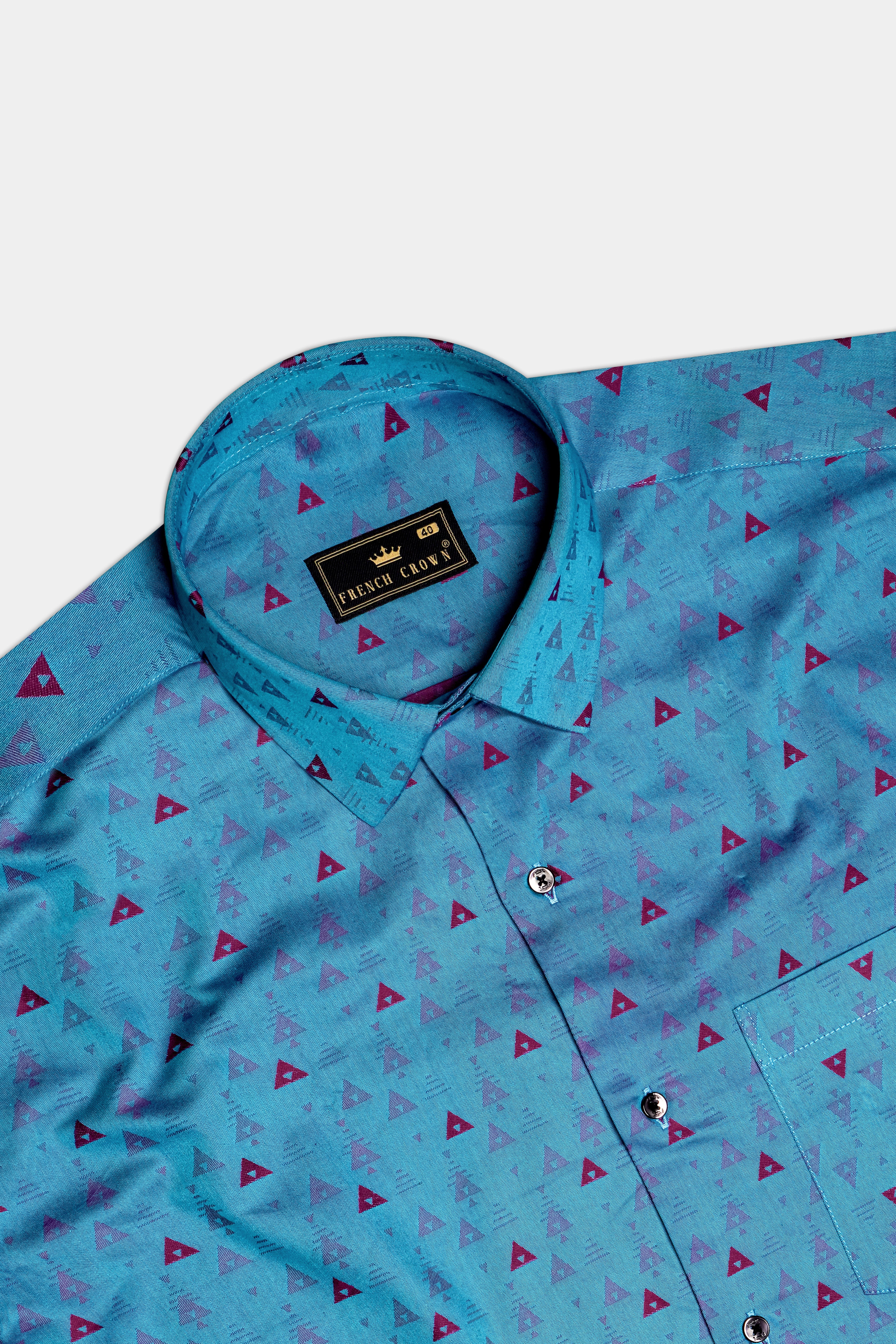 TriFold-Curious Blue Triangle Printed Jacquard Textured Premium Cotton Dress Shirt