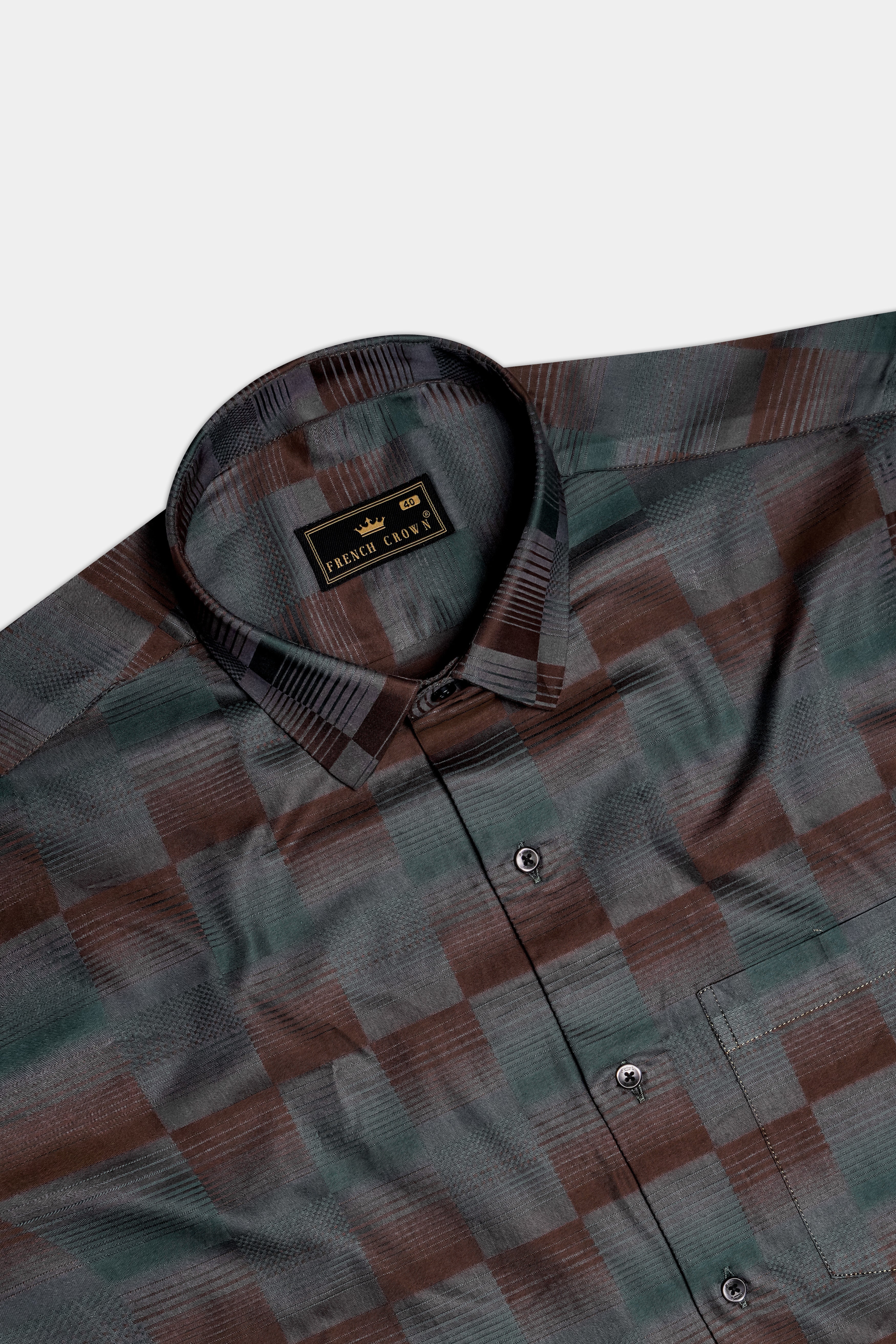 TimberLine-Bistre Brown And Plantation Green Barcode stripes Jacquard Textured Premium Cotton Dress Shirt