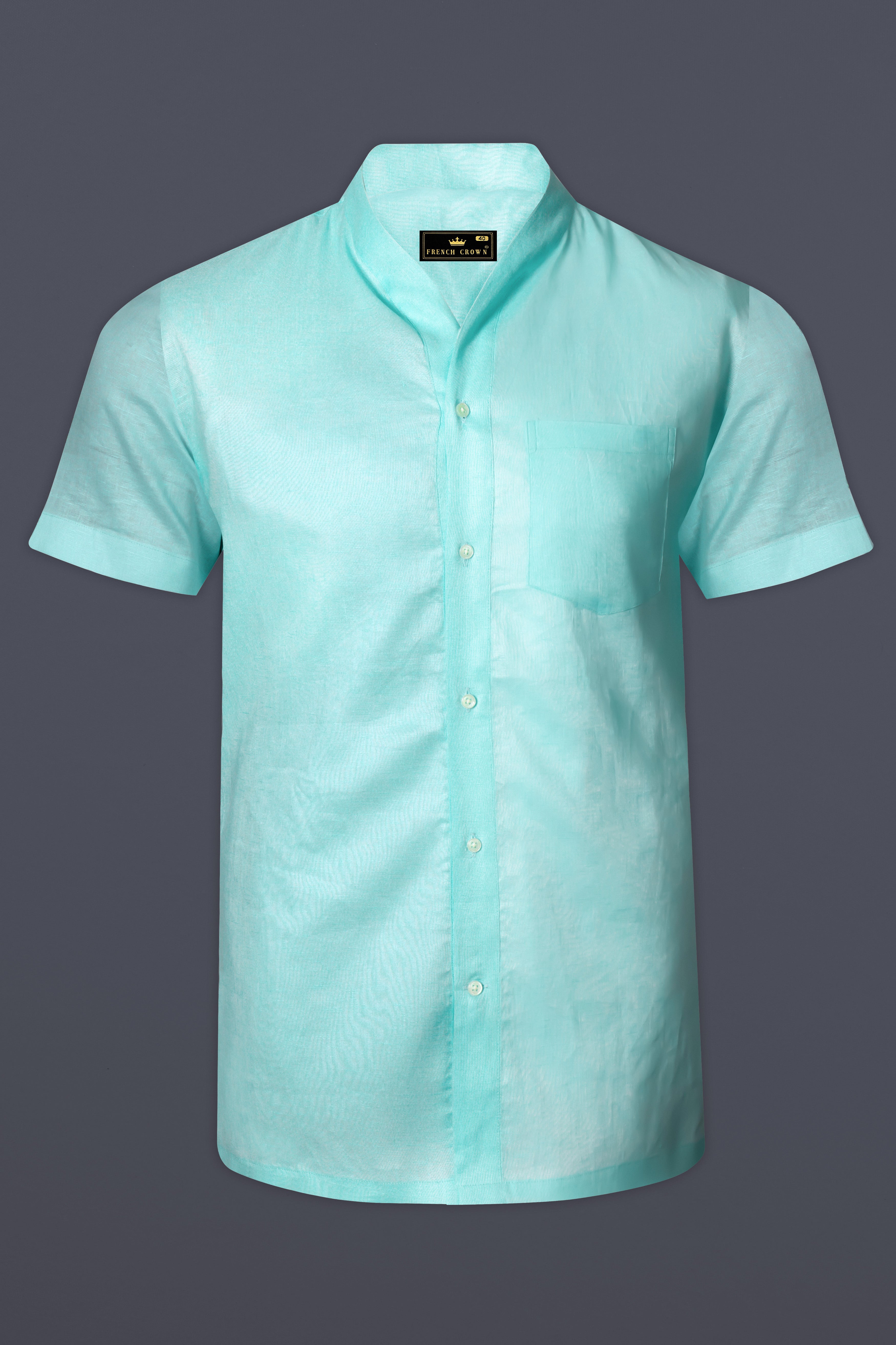 OceanGlow-Aqua Island Blue Solid Premium Luxuries Linen Casual Designer Shirt