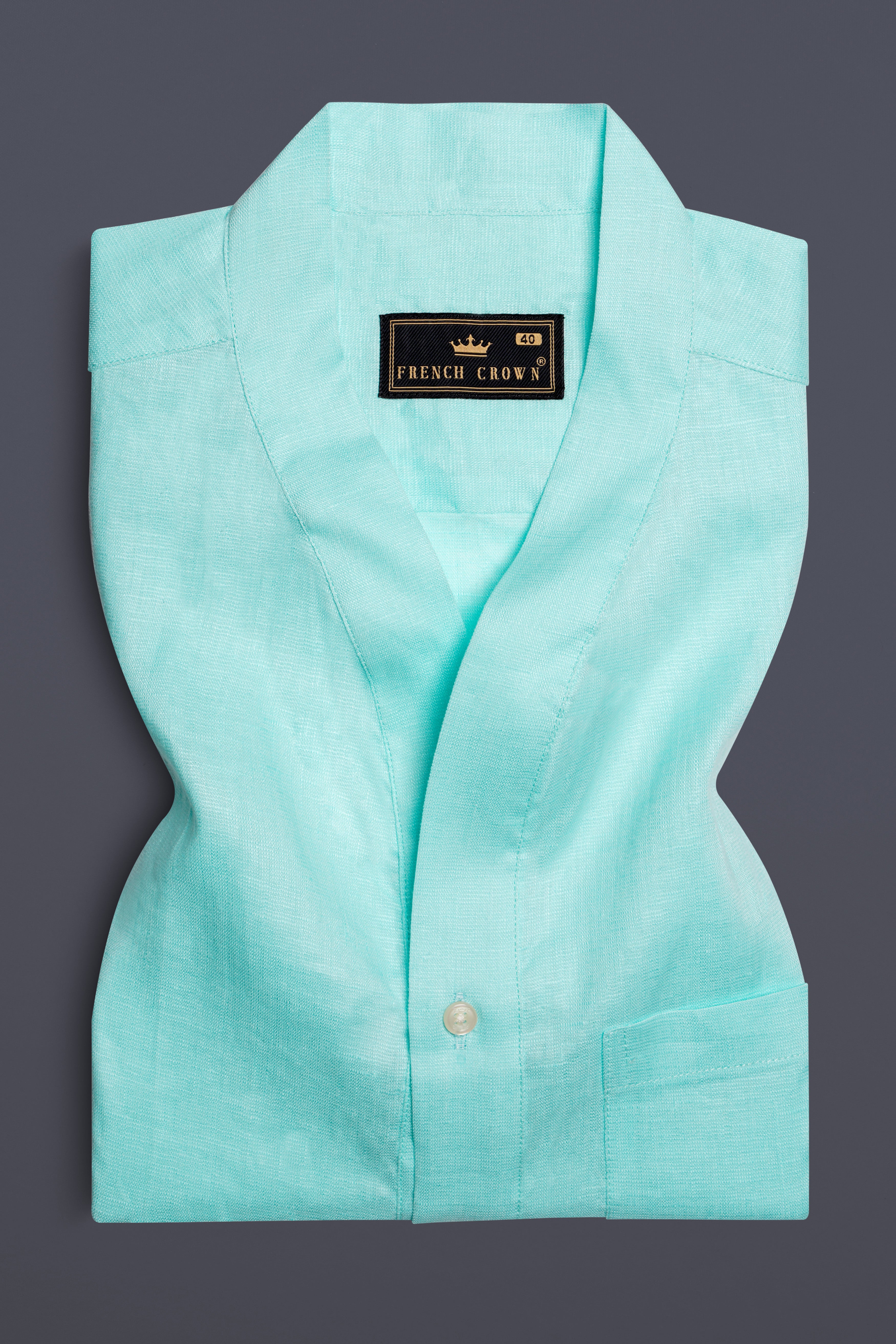 OceanGlow-Aqua Island Blue Solid Premium Luxuries Linen Casual Designer Shirt