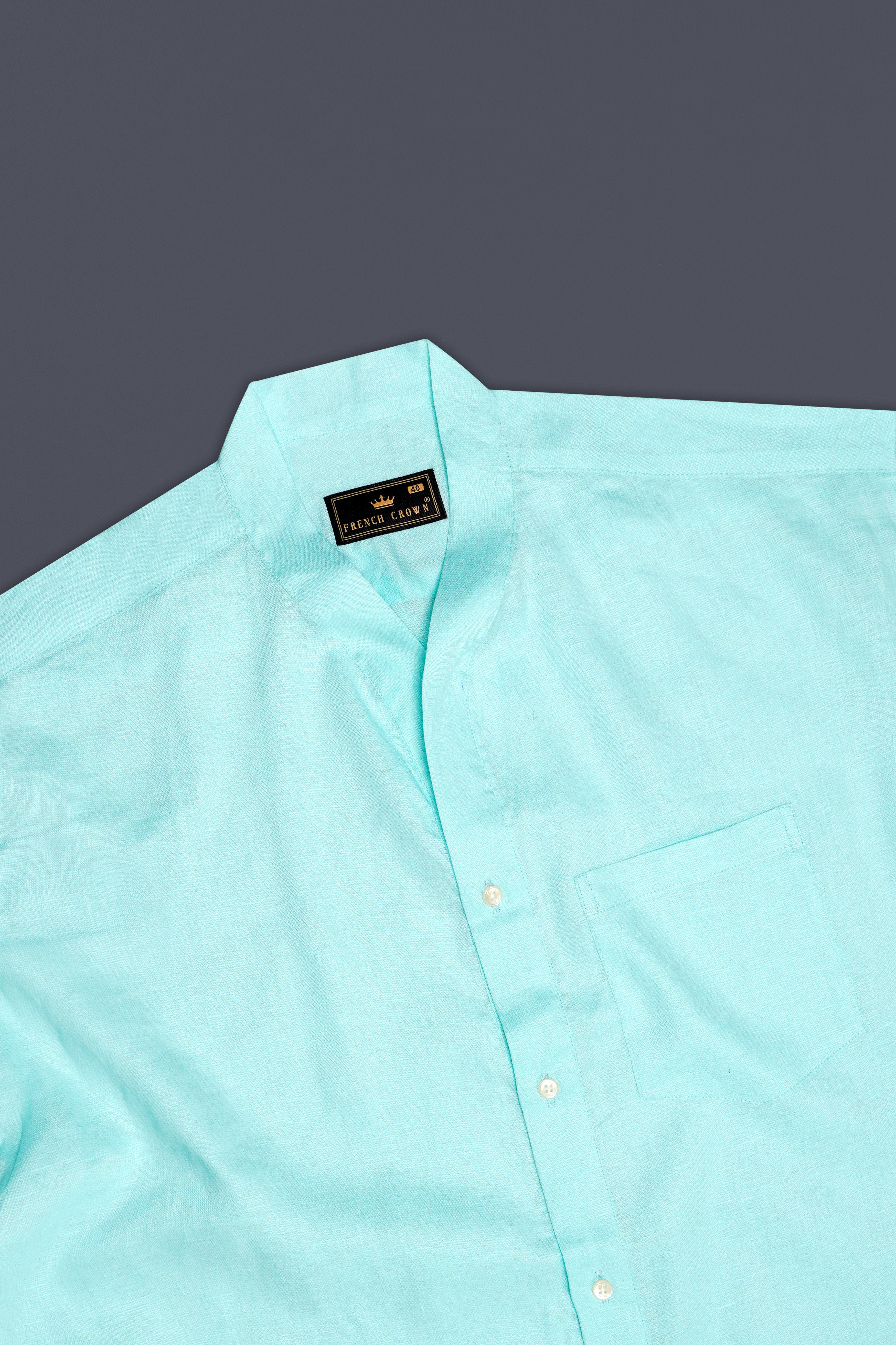 OceanGlow-Aqua Island Blue Solid Premium Luxuries Linen Casual Designer Shirt